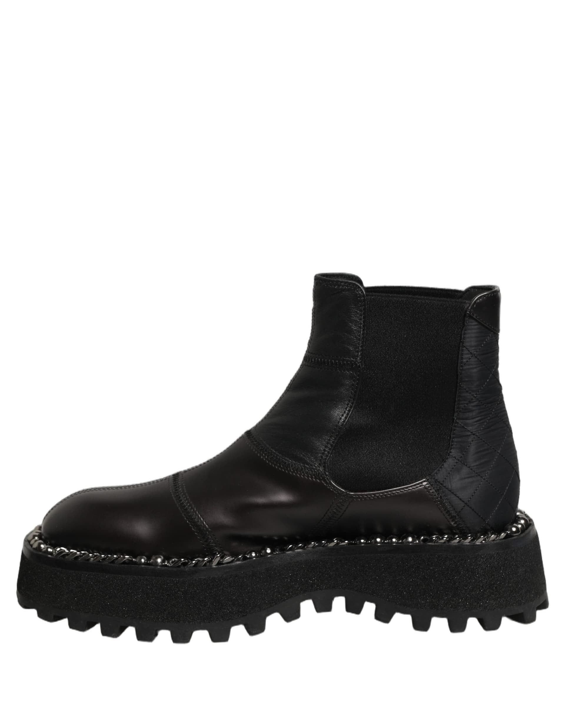 Dolce & Gabbana Black Leather Slip On Chelsea Boots Shoes - 6