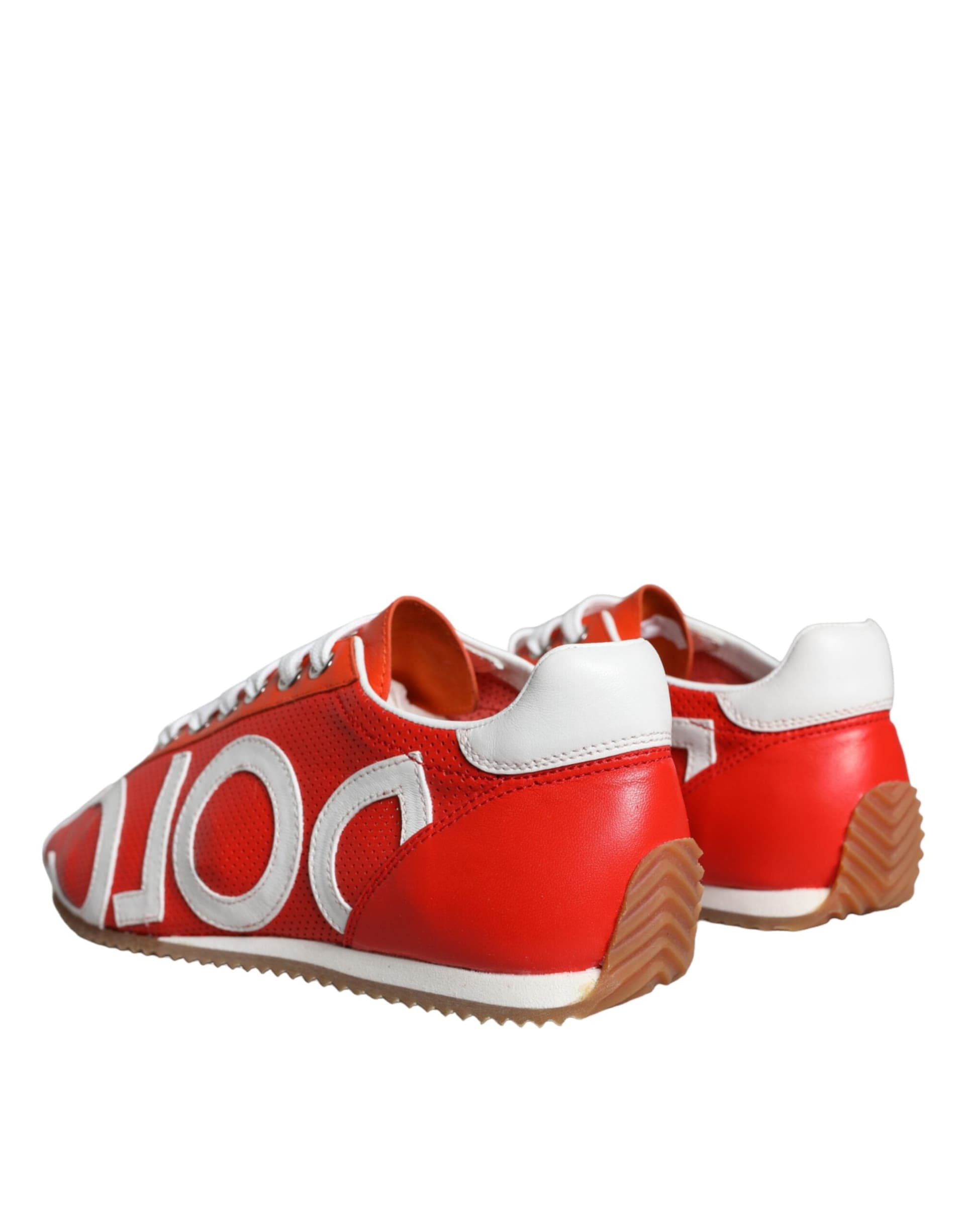 Dolce & Gabbana Red White Leather Logo Casual Sneakers Shoes - 3