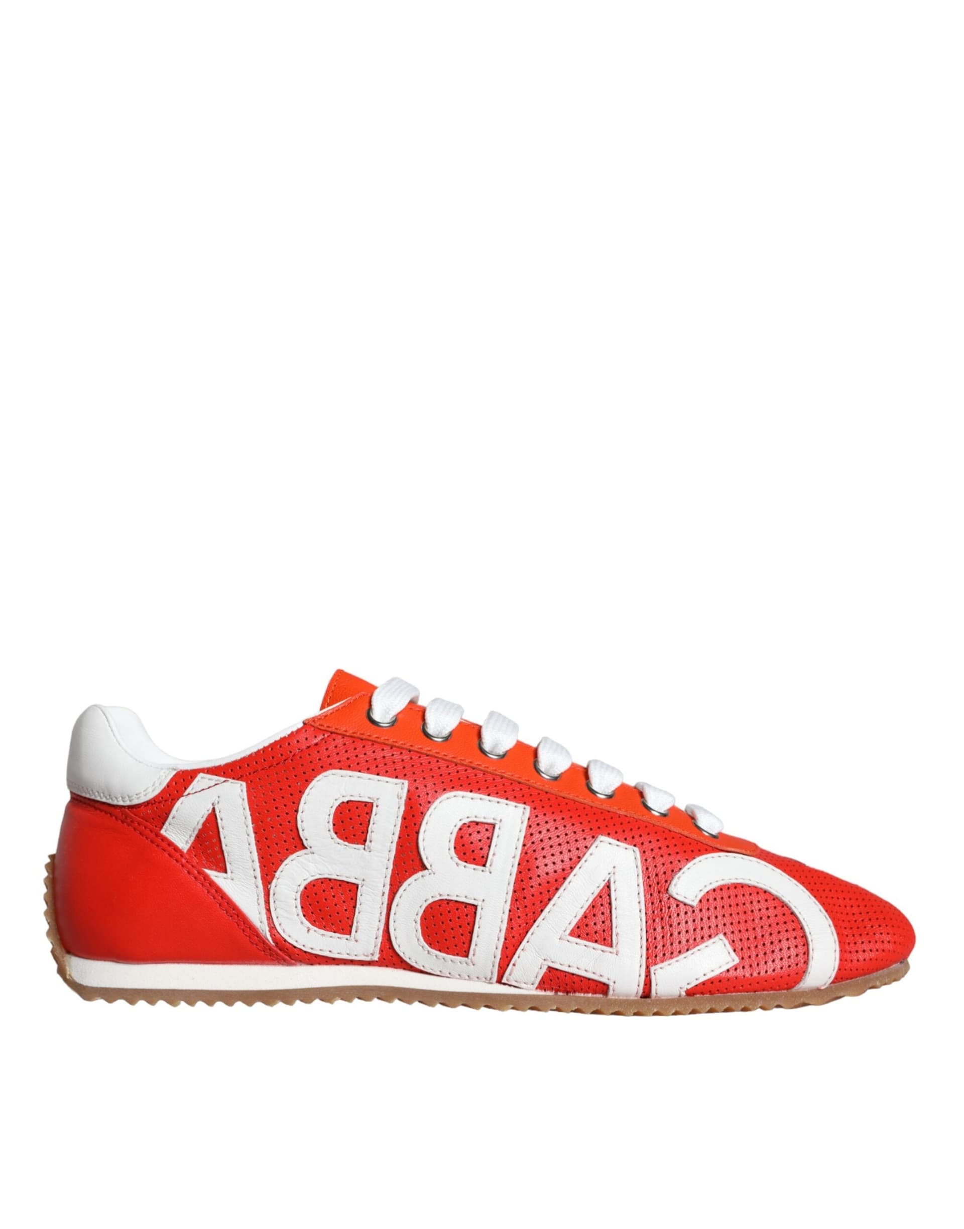 Dolce & Gabbana Red White Leather Logo Casual Sneakers Shoes - 4