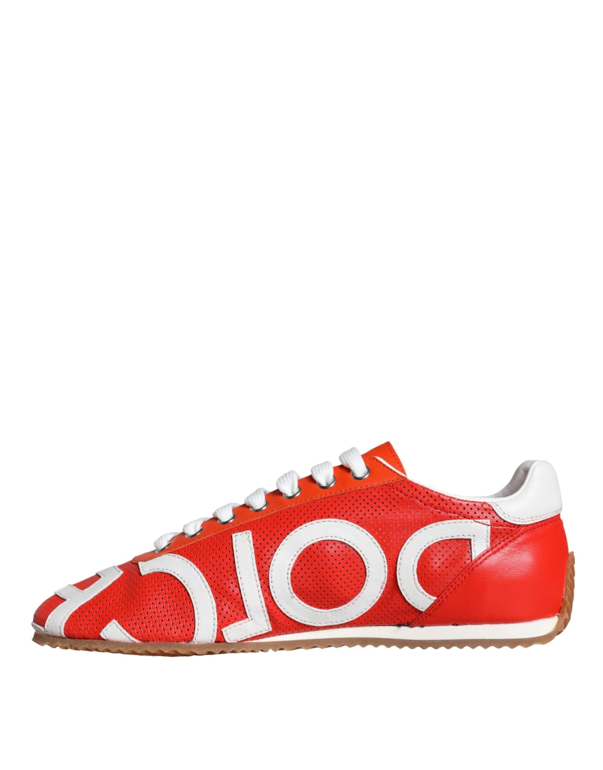 Dolce & Gabbana Red White Leather Logo Casual Sneakers Shoes - 5