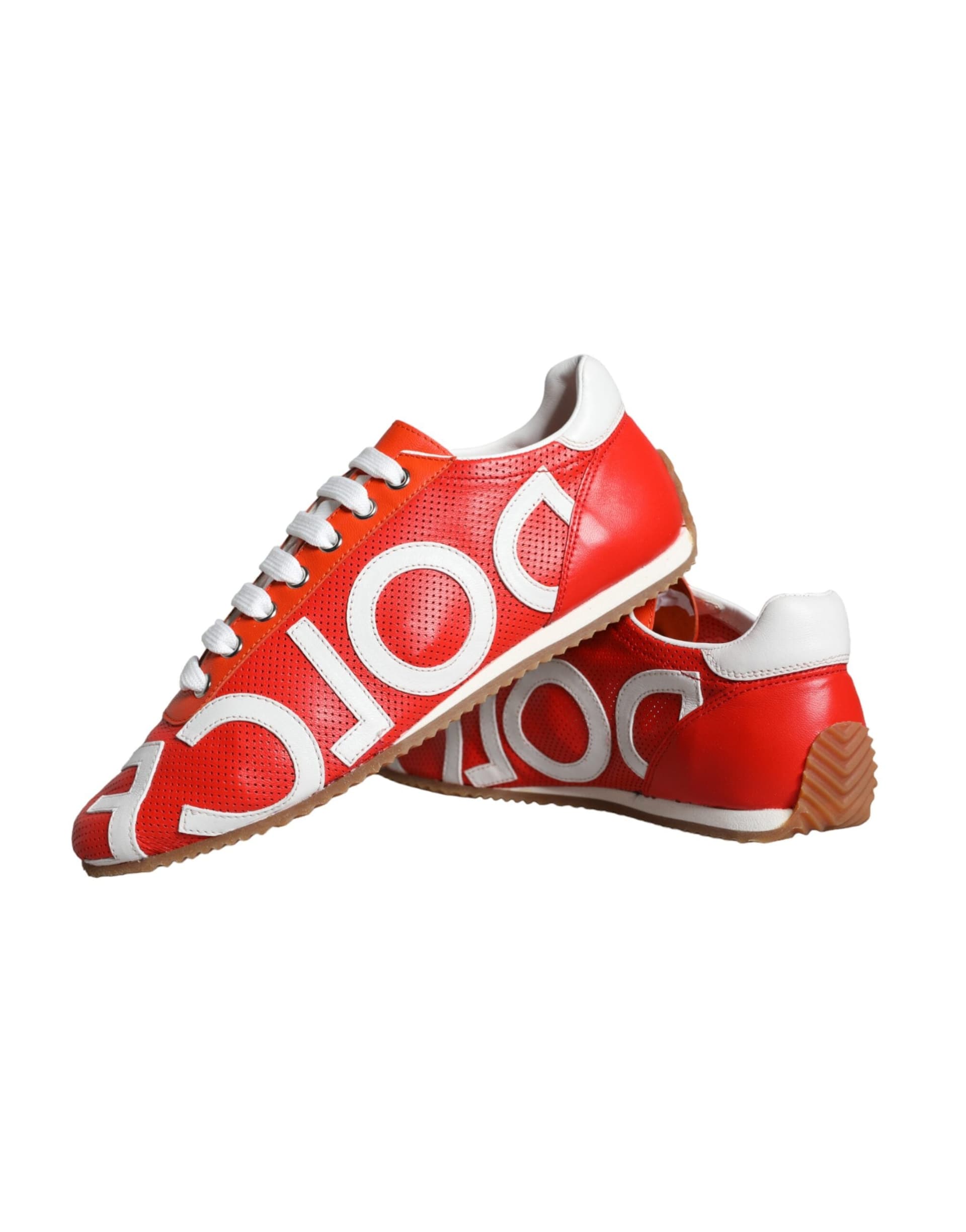 Dolce & Gabbana Red White Leather Logo Casual Sneakers Shoes - 7