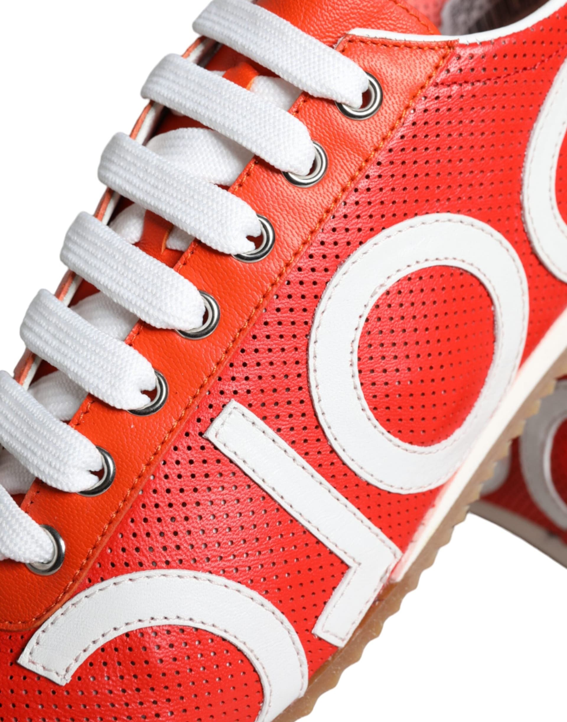 Dolce & Gabbana Red White Leather Logo Casual Sneakers Shoes - 8