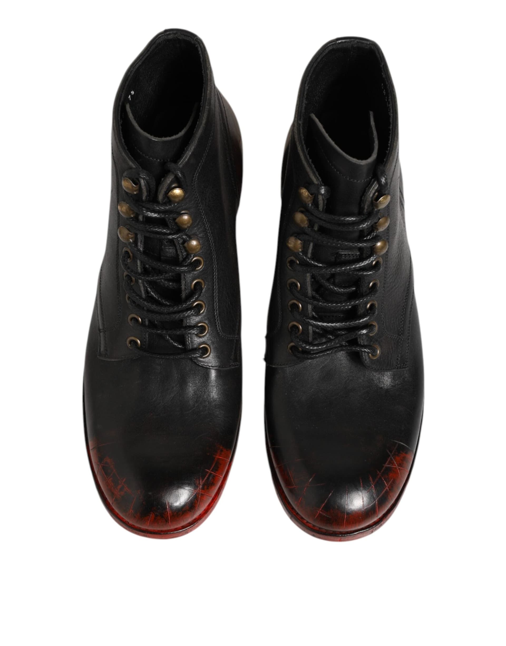 Dolce & Gabbana Black Red Lace Up Short Ankle Boot Shoes - 2