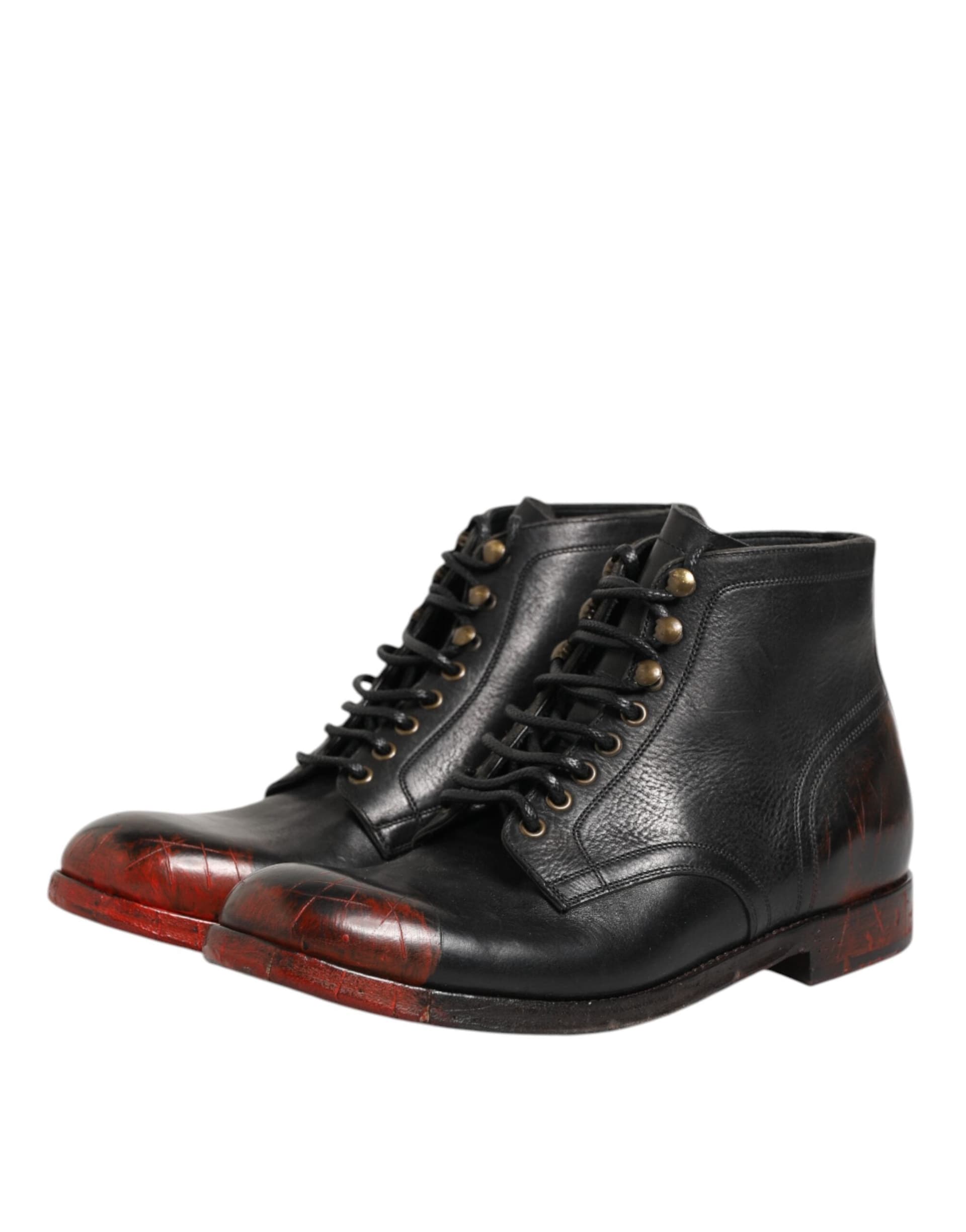 Dolce & Gabbana Black Red Lace Up Short Ankle Boot Shoes - 3
