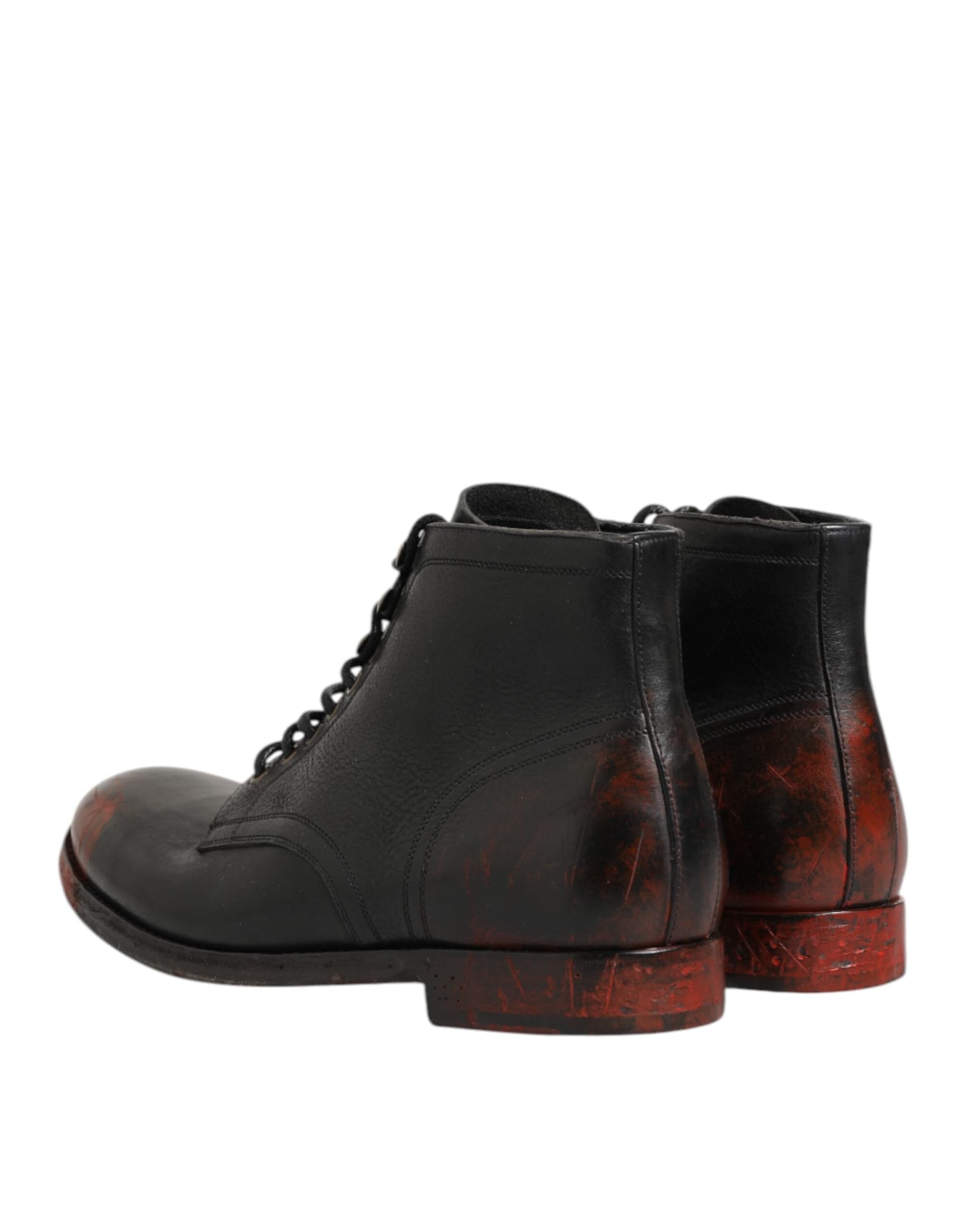 Dolce & Gabbana Black Red Lace Up Short Ankle Boot Shoes - 4
