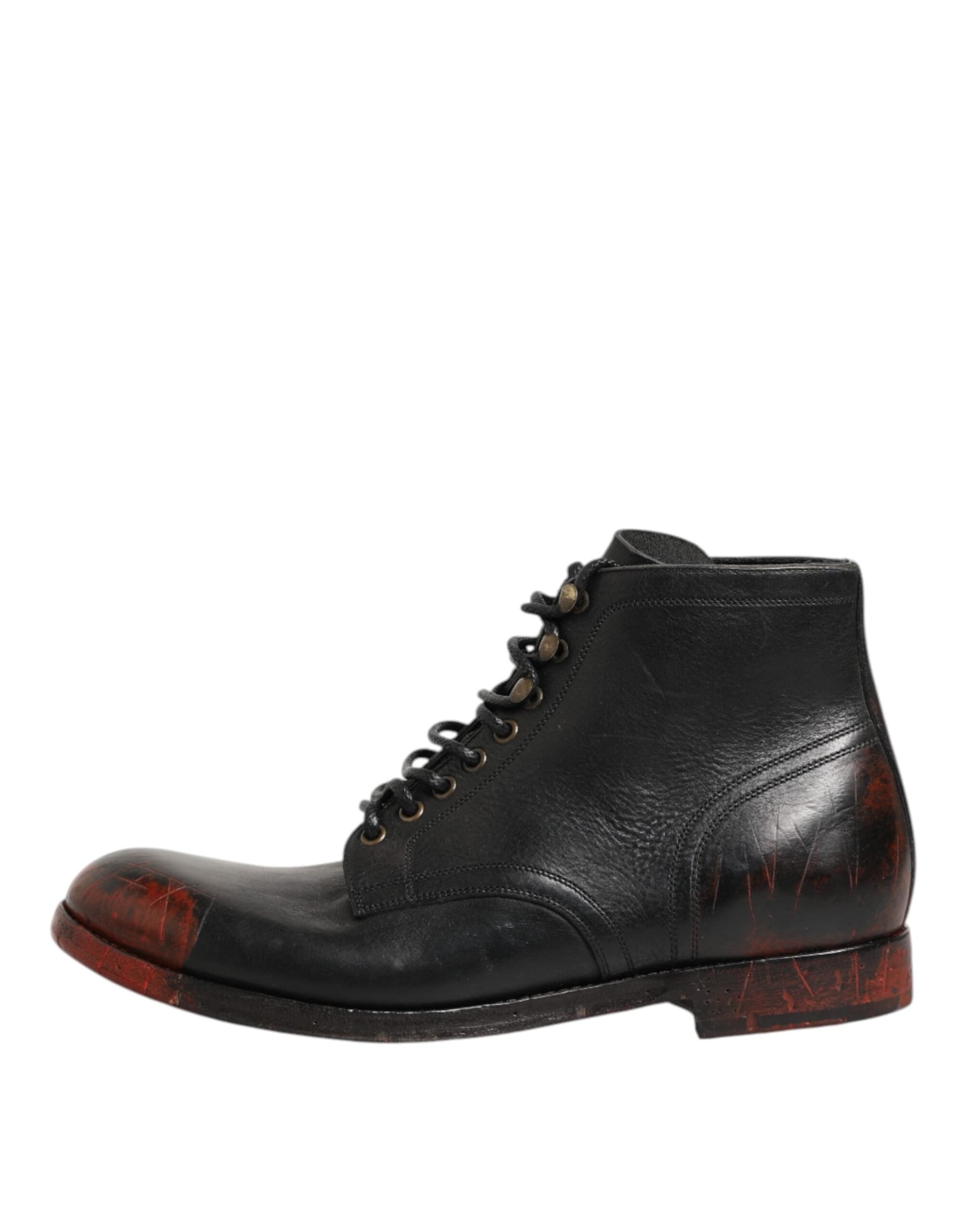 Dolce & Gabbana Black Red Lace Up Short Ankle Boot Shoes - 5