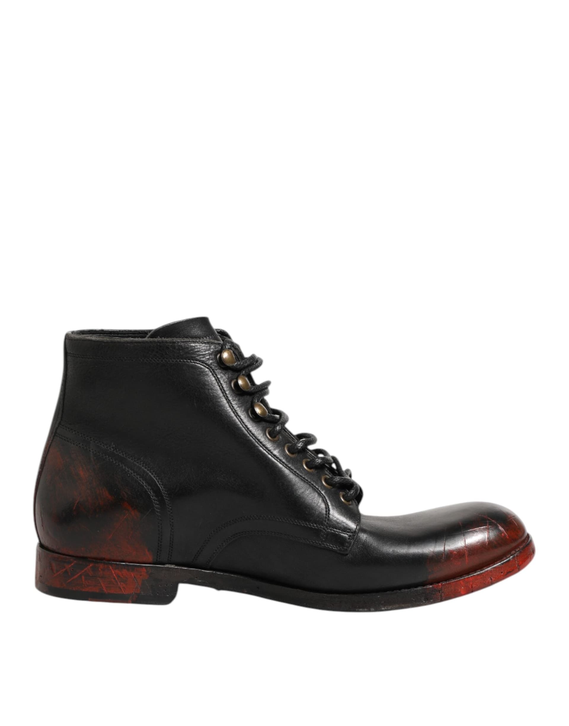 Dolce & Gabbana Black Red Lace Up Short Ankle Boot Shoes - 7