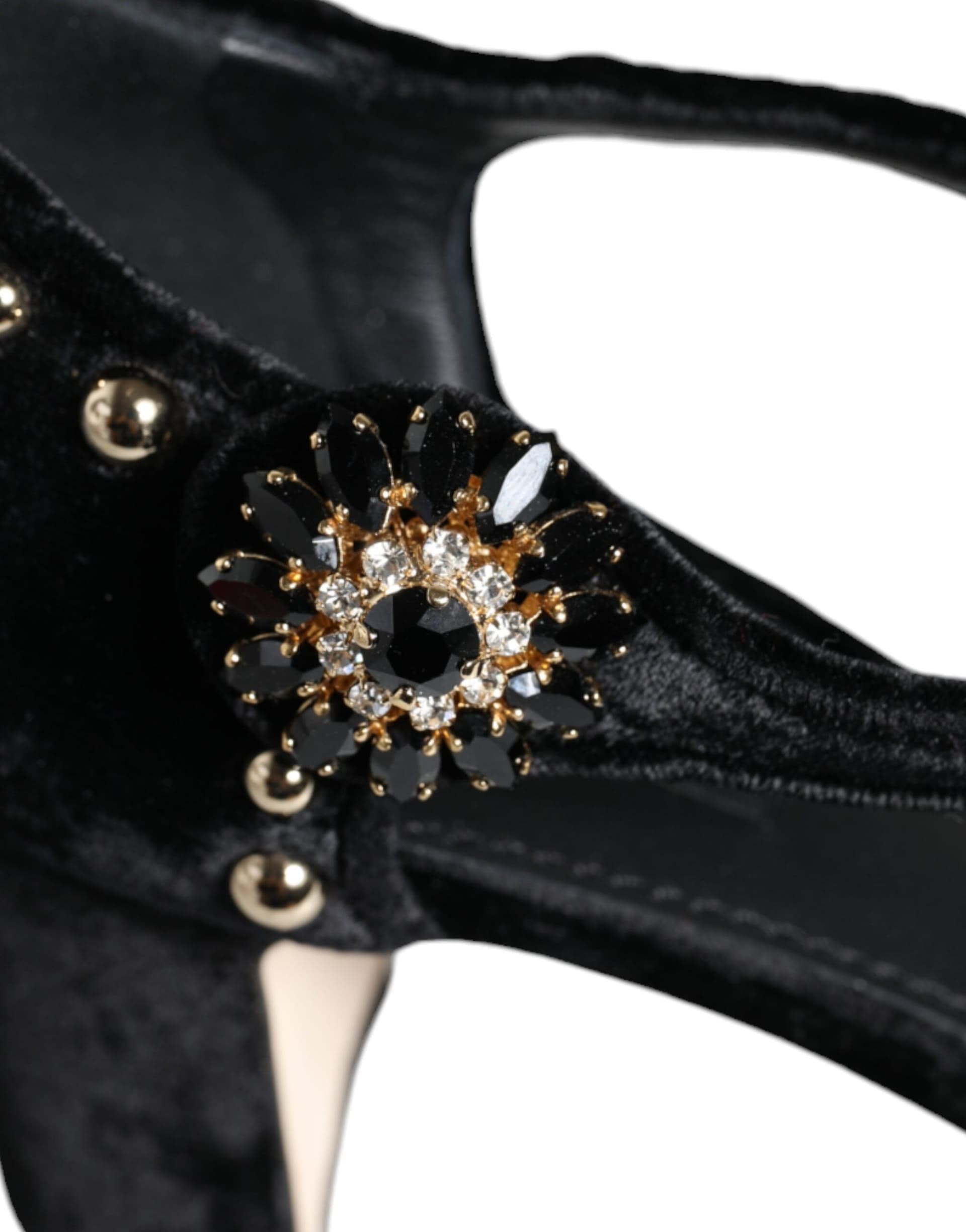 Dolce & Gabbana Black Velvet Roses Ankle Strap Pumps Shoes - 5