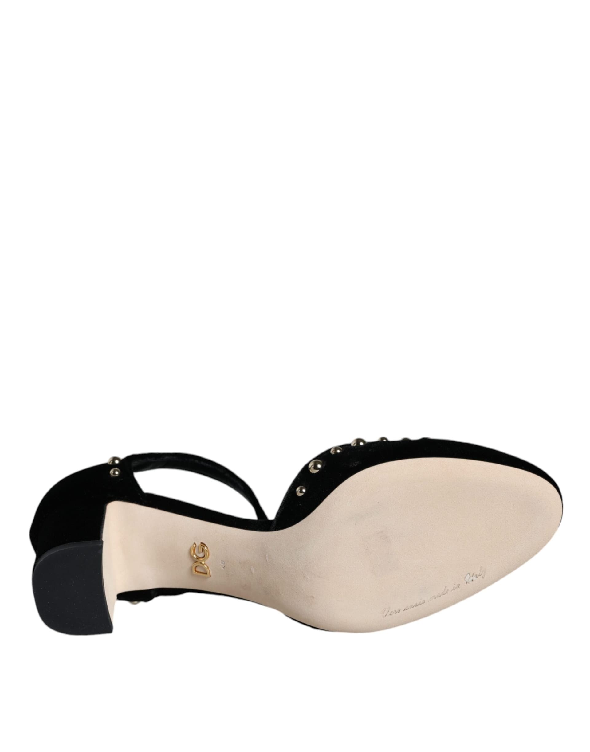 Dolce & Gabbana Black Velvet Roses Ankle Strap Pumps Shoes - 6