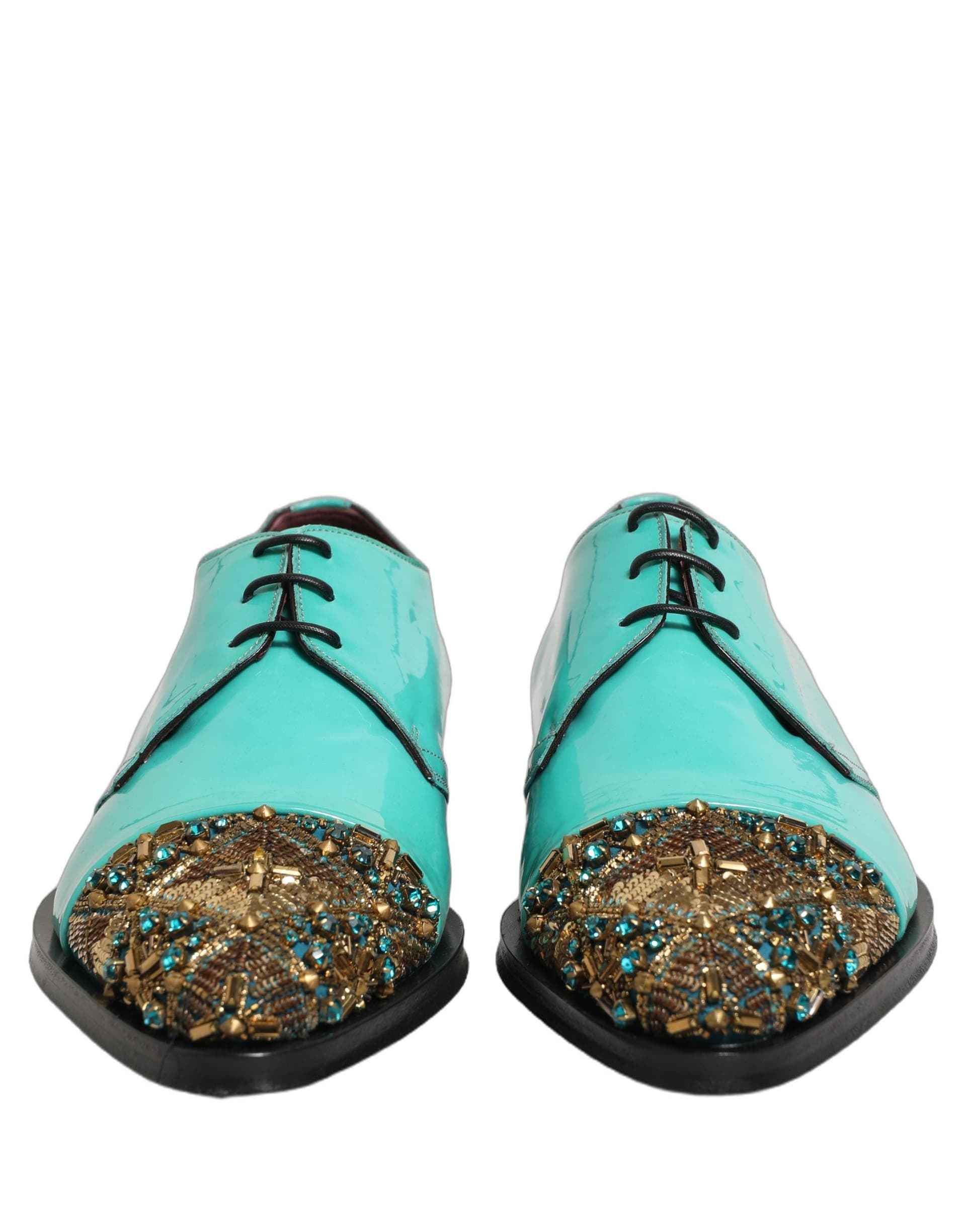 Dolce & Gabbana Aqua Blue Embellished Derby Dress Formal Shoes - 2