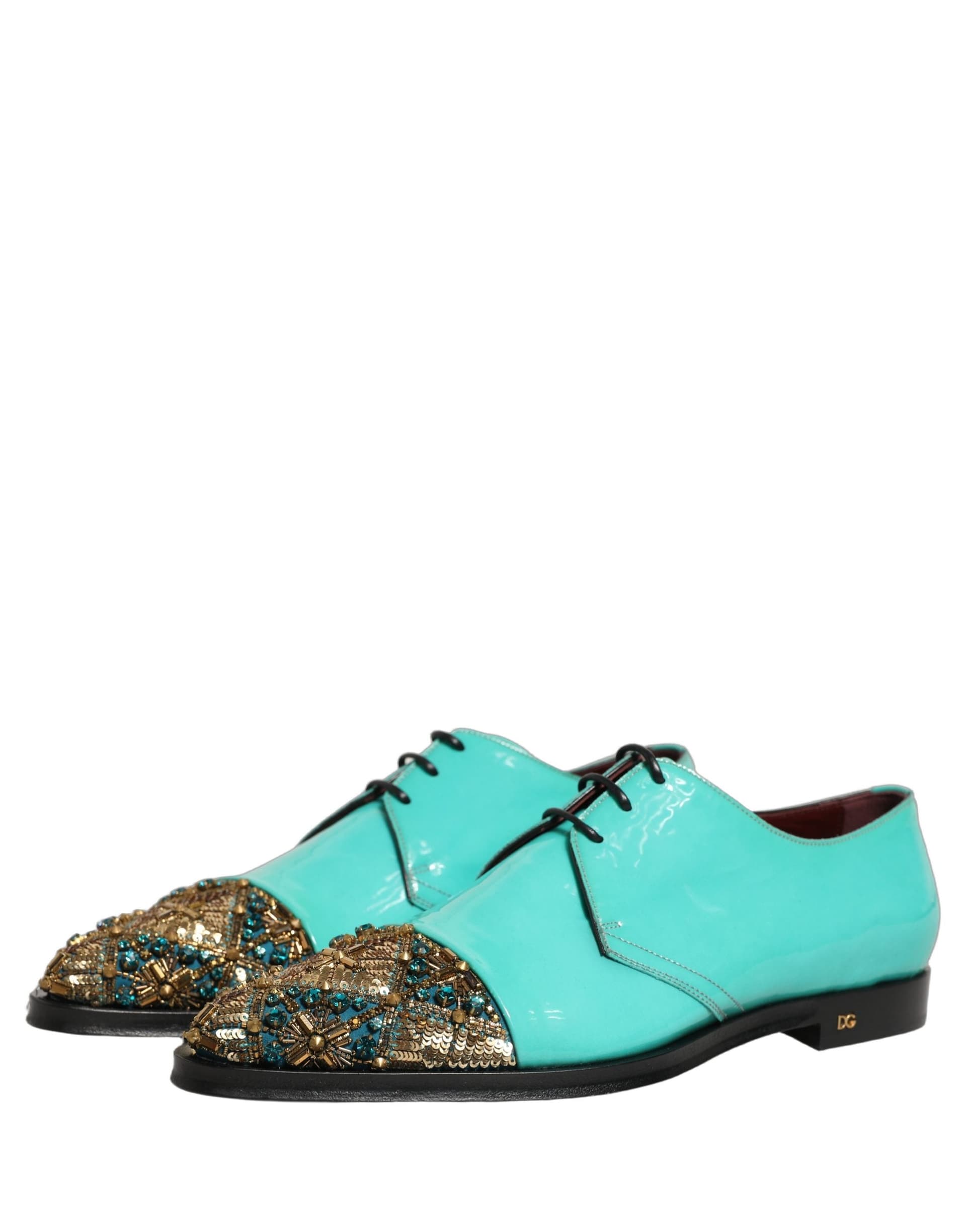 Dolce & Gabbana Aqua Blue Embellished Derby Dress Formal Shoes - 4