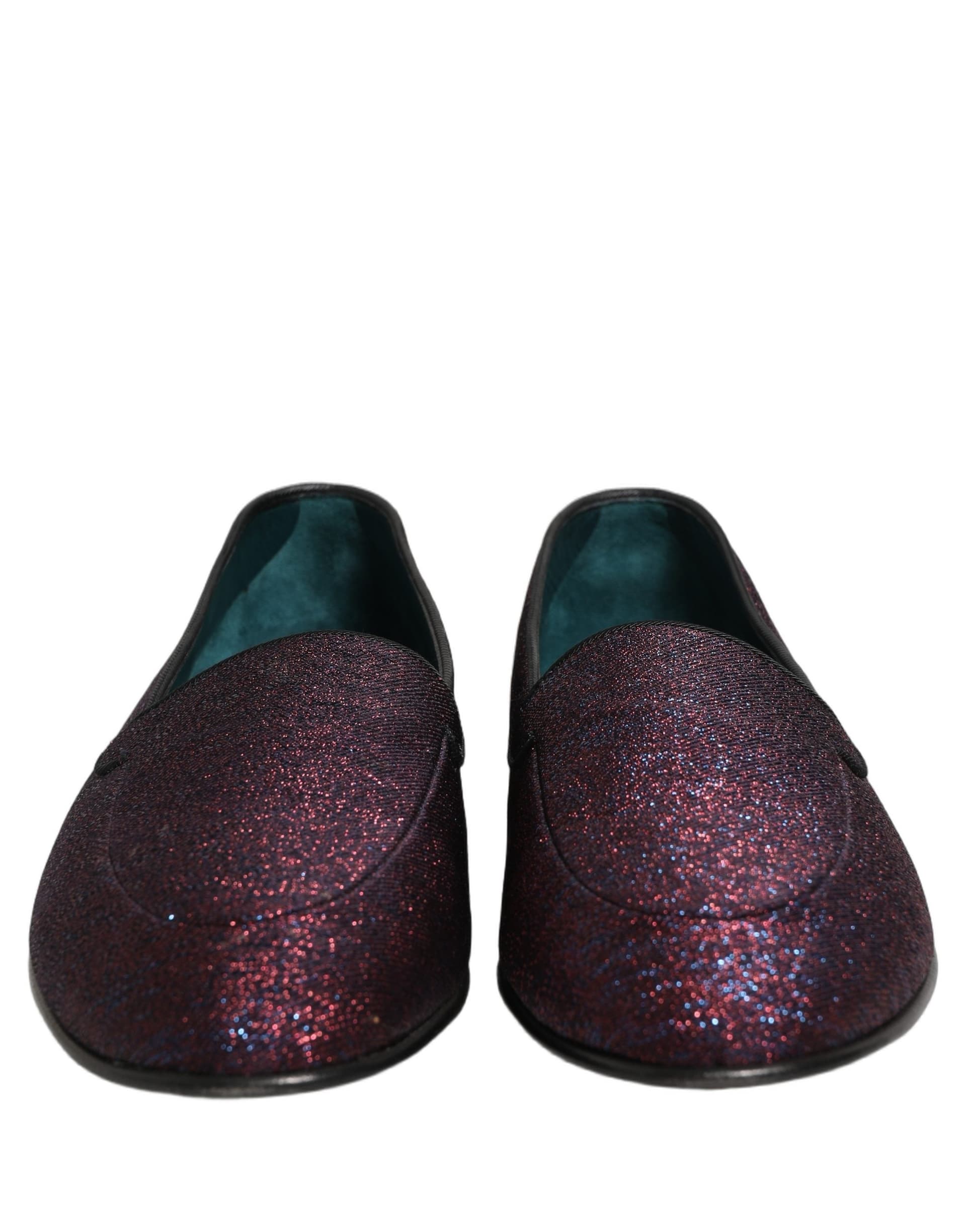 Dolce & Gabbana Maroon Glitter Lurex Logo Dress Loafers Shoes - 2