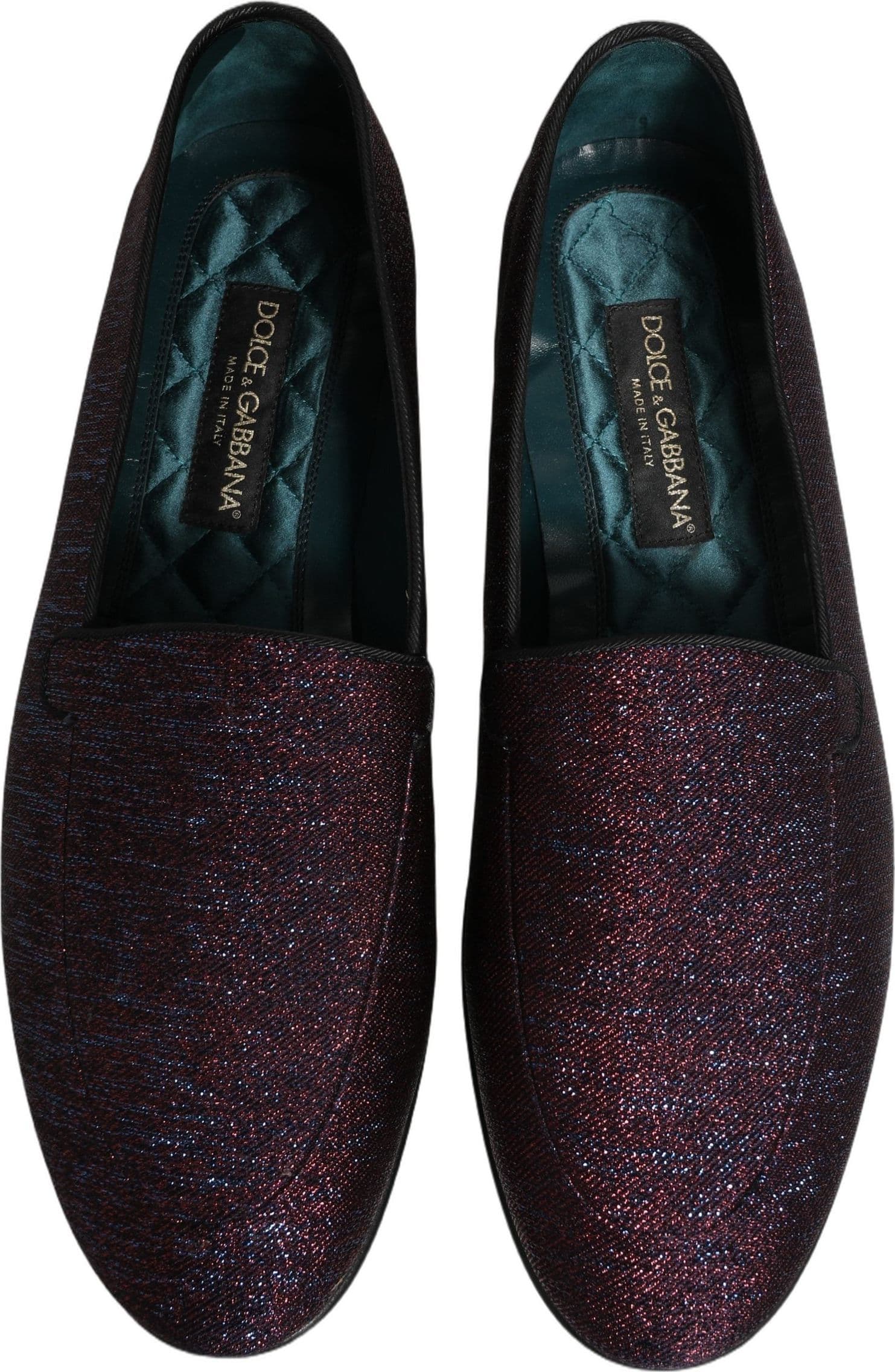 Dolce & Gabbana Maroon Glitter Lurex Logo Dress Loafers Shoes - 3
