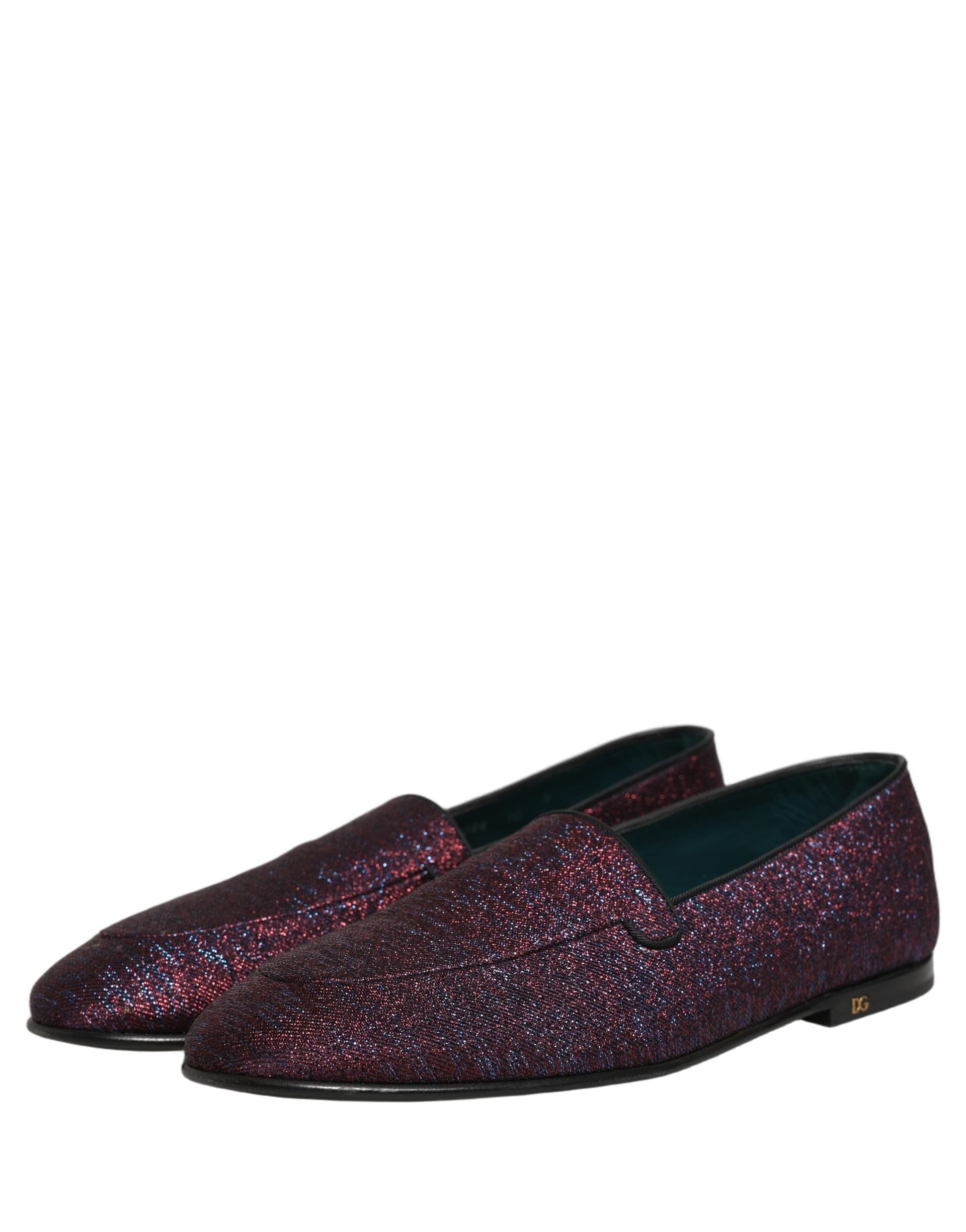 Dolce & Gabbana Maroon Glitter Lurex Logo Dress Loafers Shoes - 4