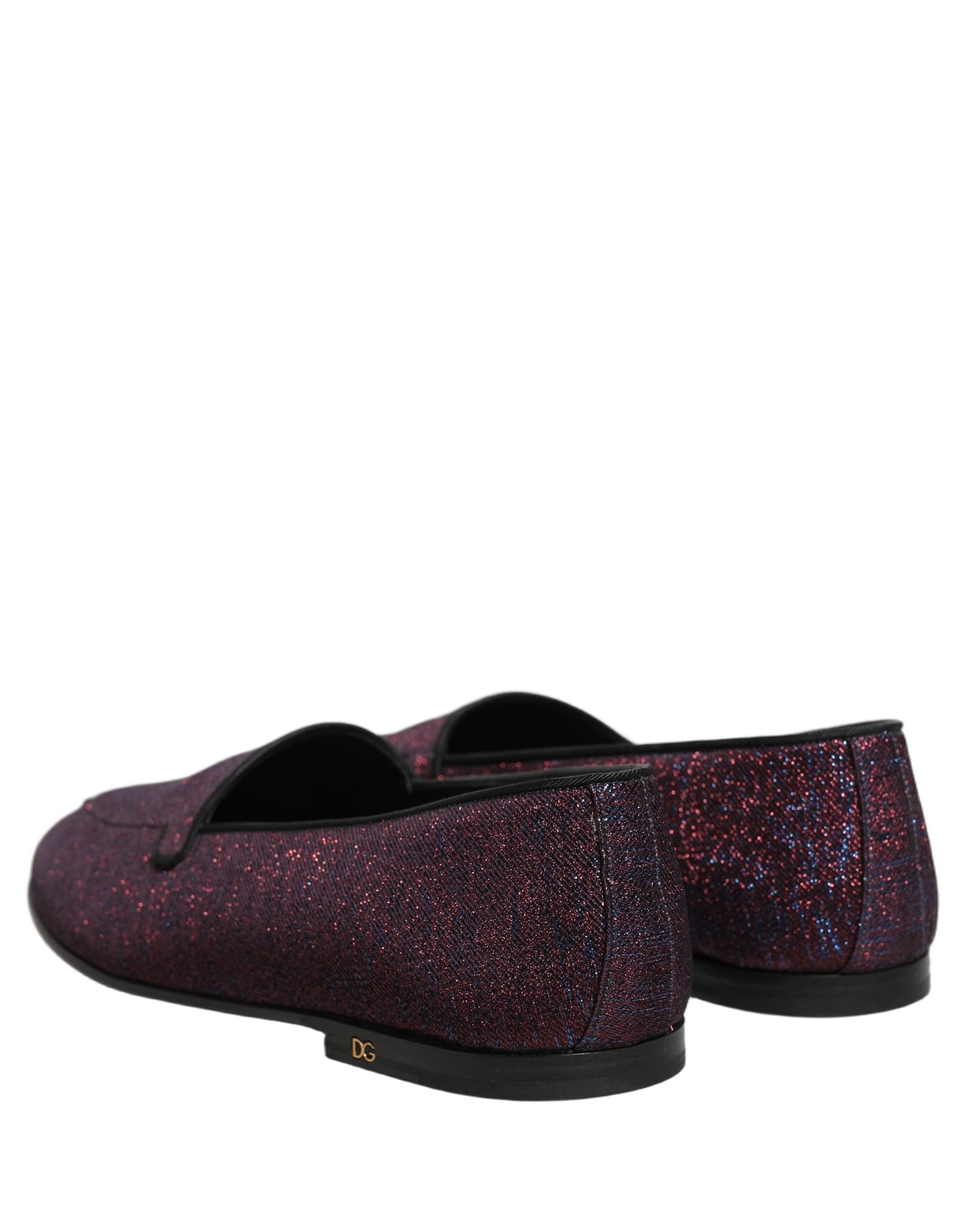 Dolce & Gabbana Maroon Glitter Lurex Logo Dress Loafers Shoes - 5