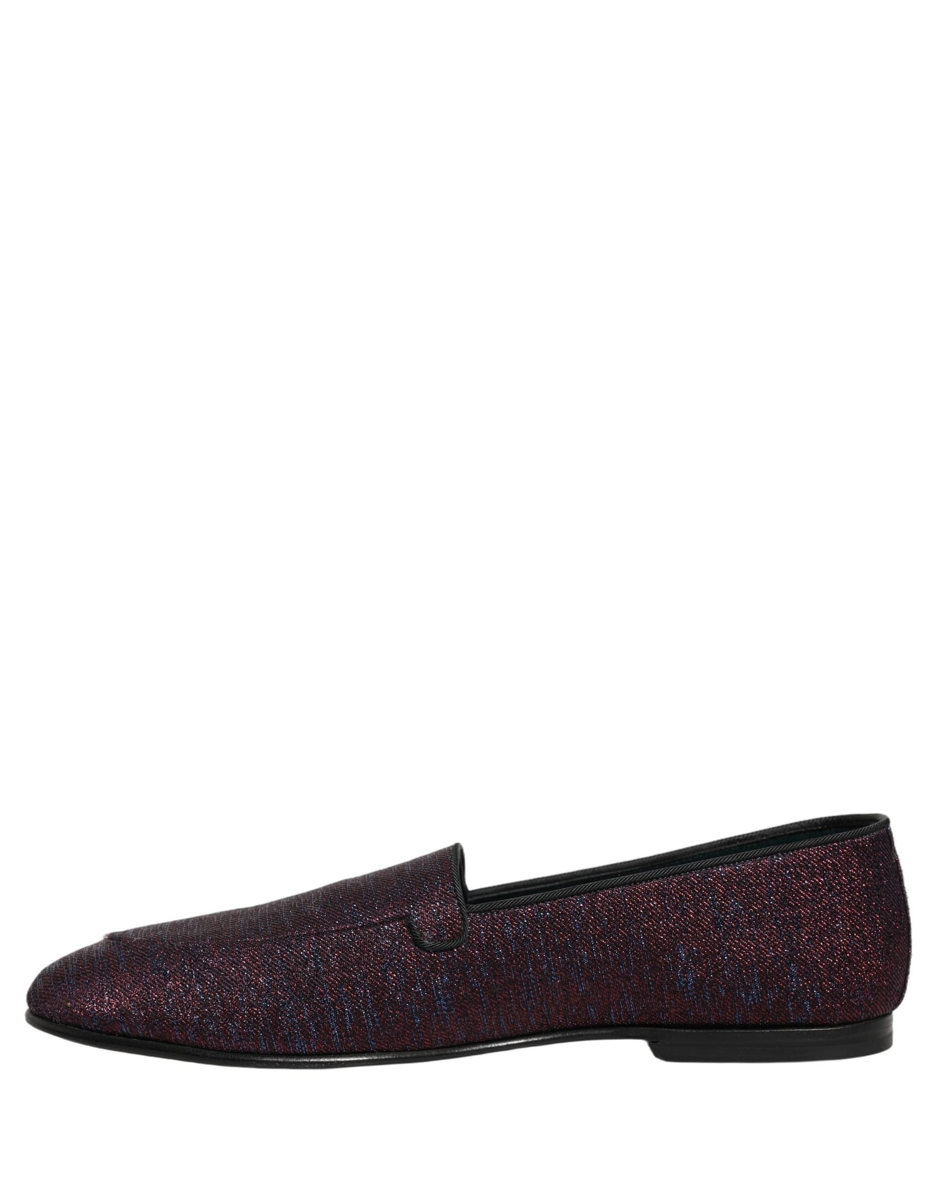 Dolce & Gabbana Maroon Glitter Lurex Logo Dress Loafers Shoes - 6