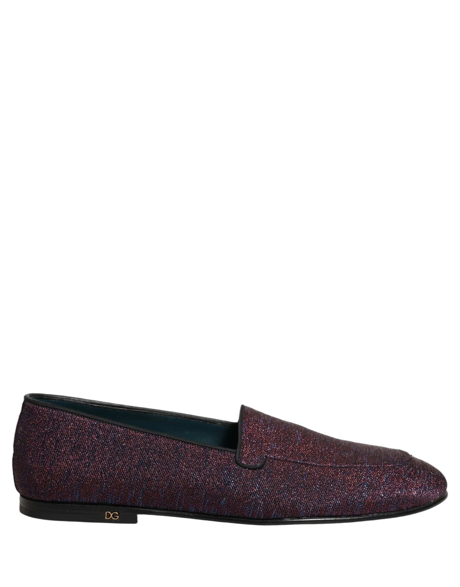Dolce & Gabbana Maroon Glitter Lurex Logo Dress Loafers Shoes - 7