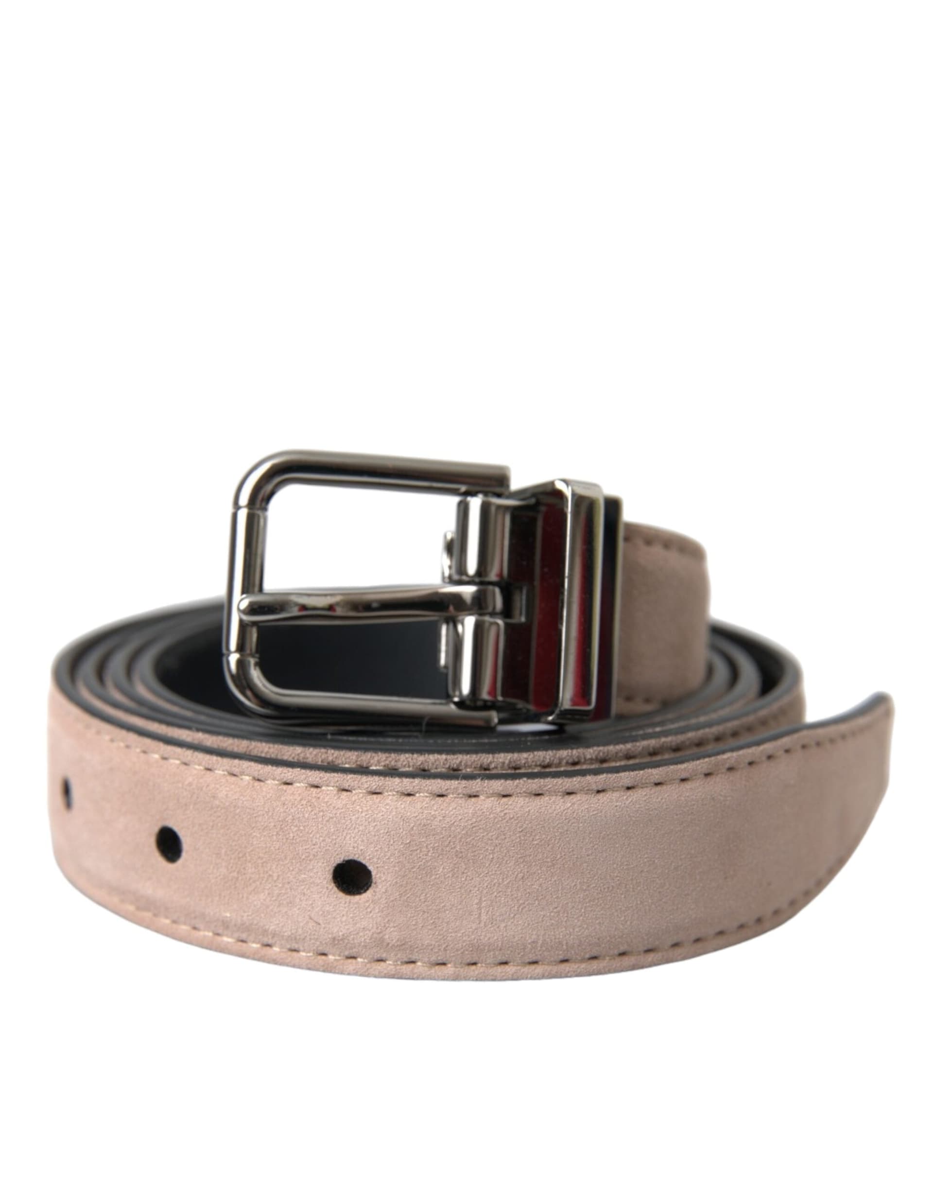 Dolce & Gabbana Beige Suede Leather Silver Buckle Belt Men - 2