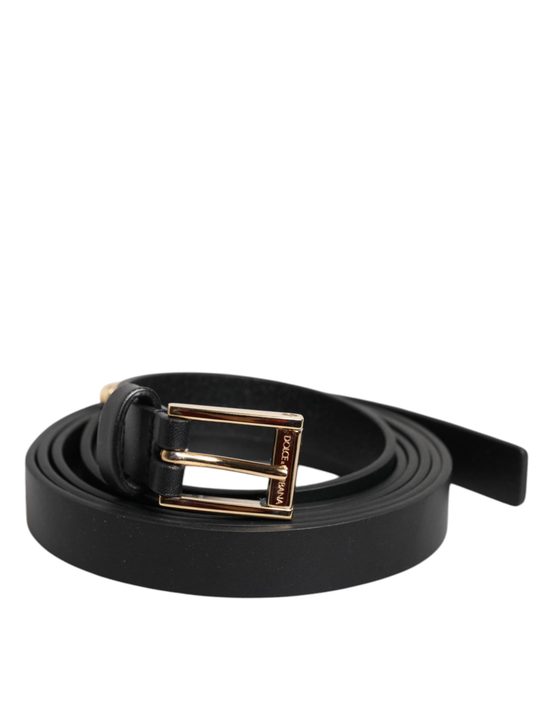 Dolce & Gabbana Black Calf Leather Gold Metal Buckle Belt - 2