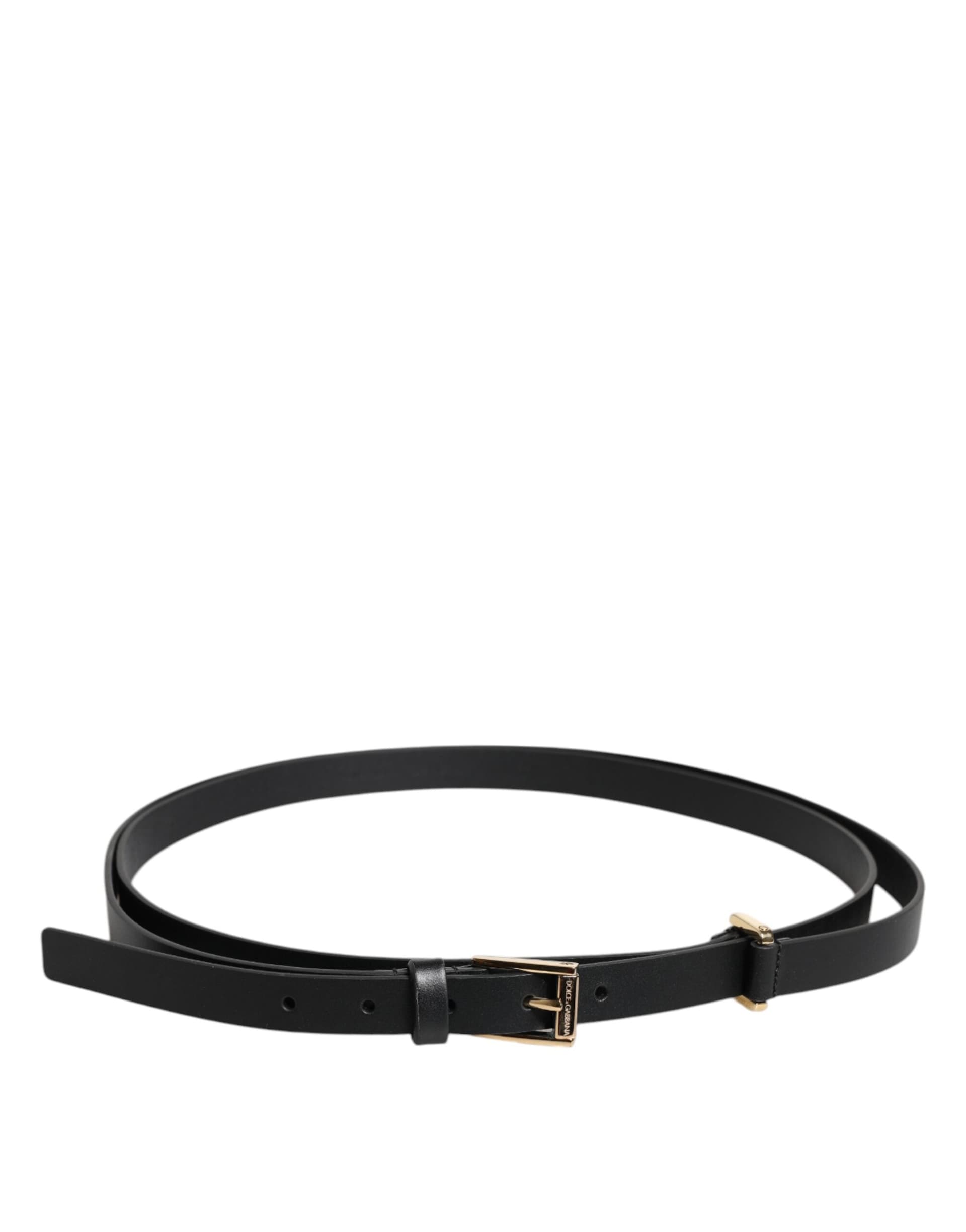 Dolce & Gabbana Black Calf Leather Gold Metal Buckle Belt - 3