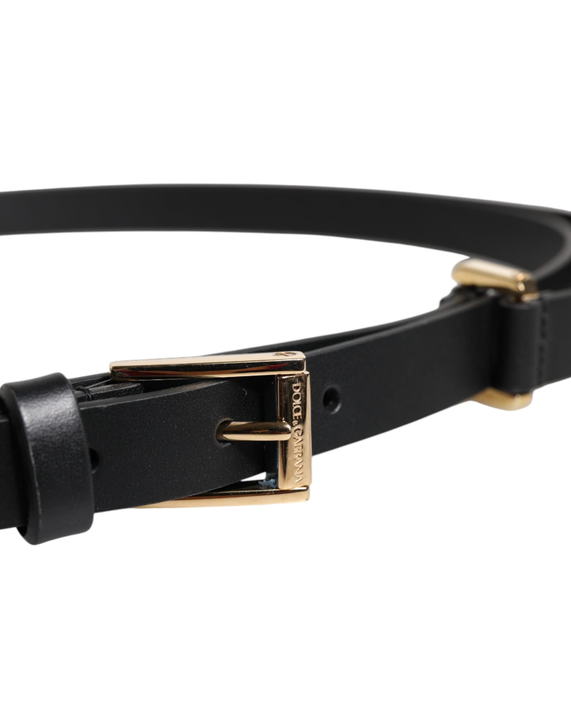 Dolce & Gabbana Black Calf Leather Gold Metal Buckle Belt - 4