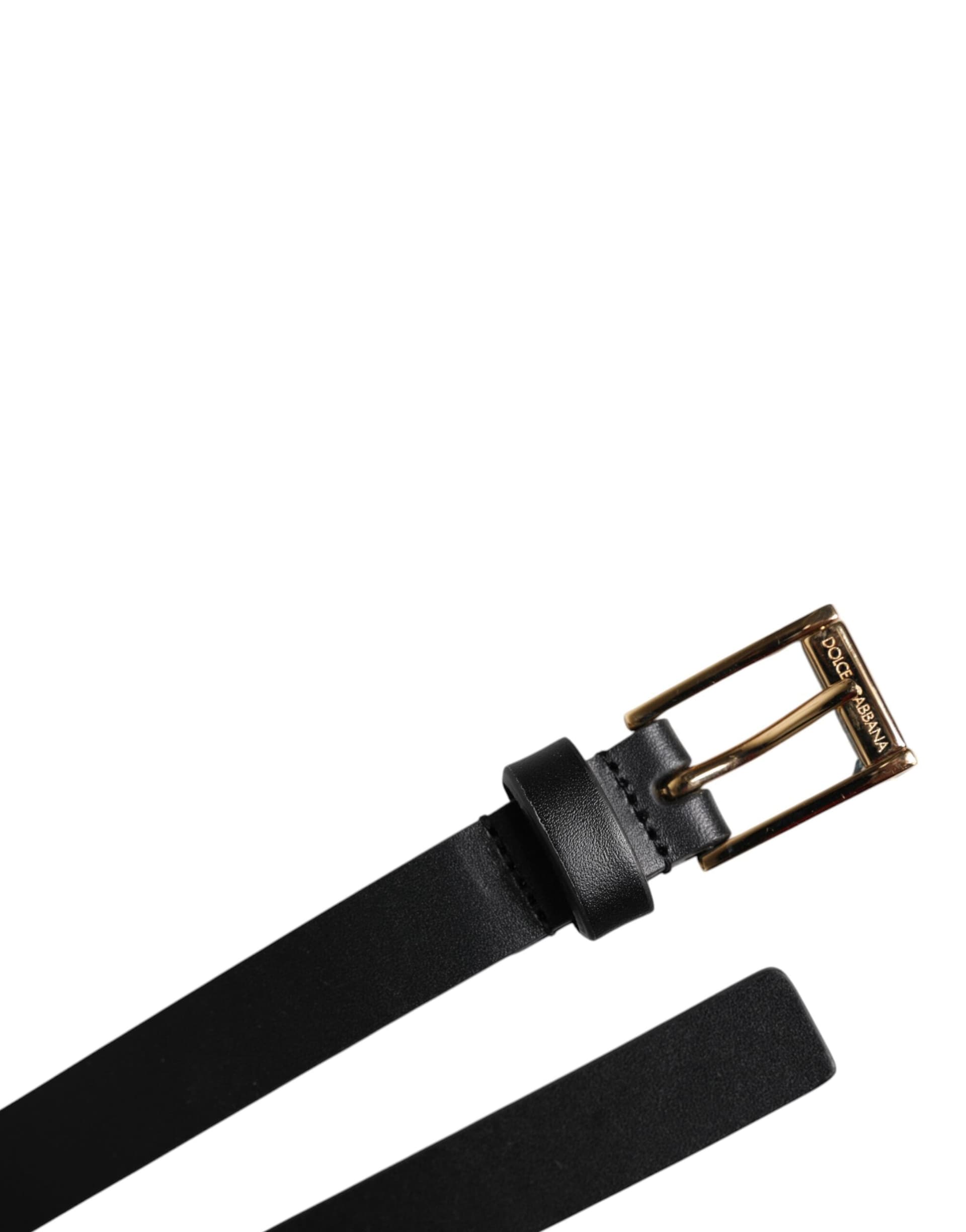 Dolce & Gabbana Black Calf Leather Gold Metal Buckle Belt - 6
