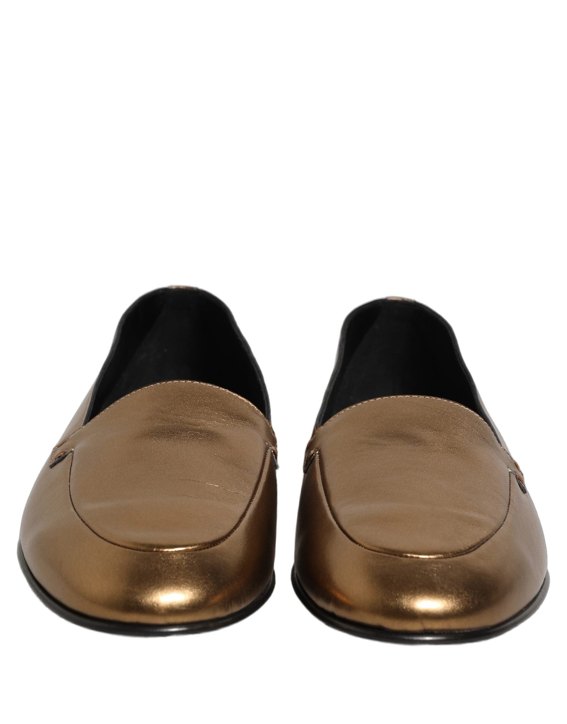 Dolce & Gabbana Gold Leather DG Logo Slip On Men Loafers Shoes - 2