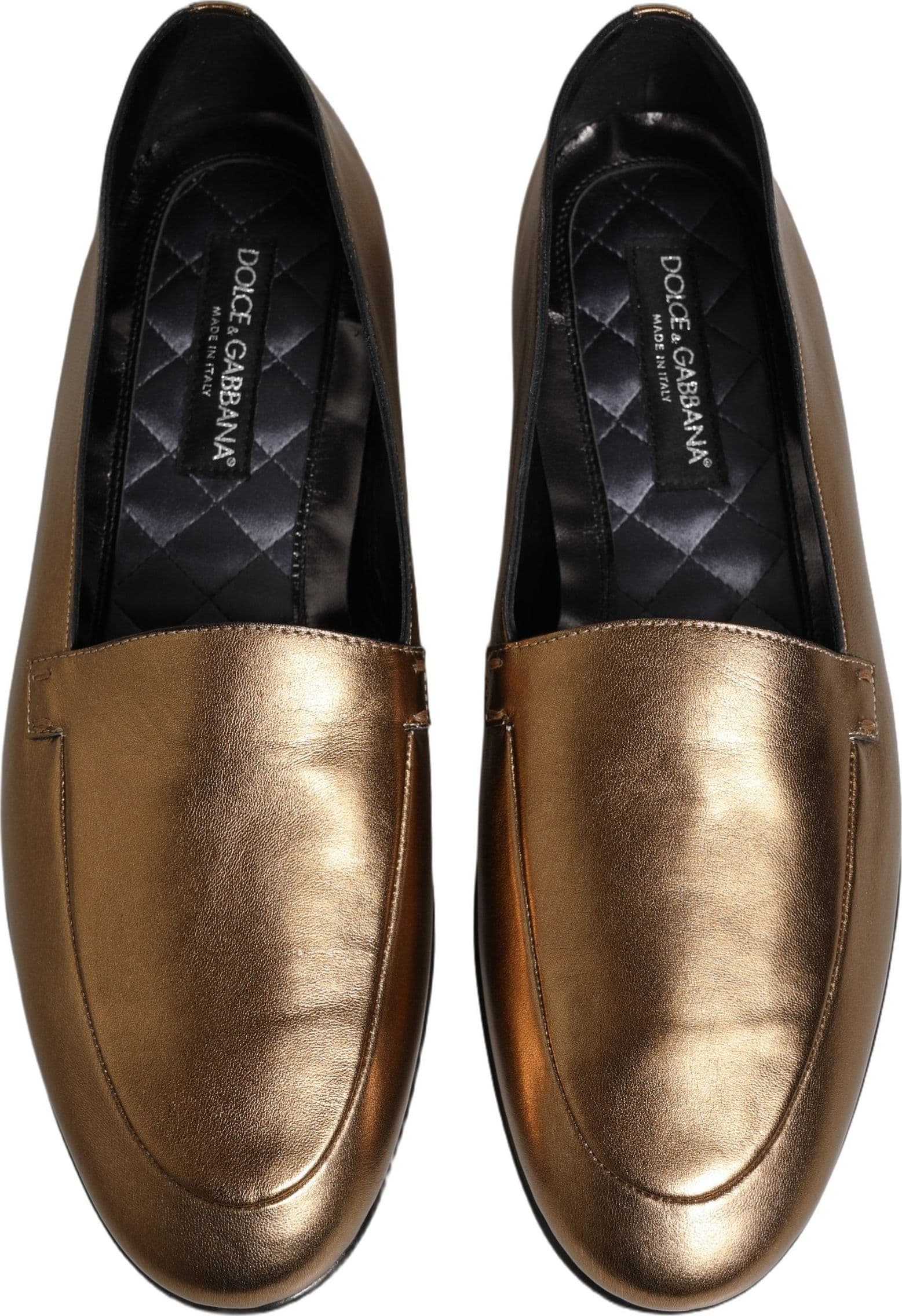 Dolce & Gabbana Gold Leather DG Logo Slip On Men Loafers Shoes - 3