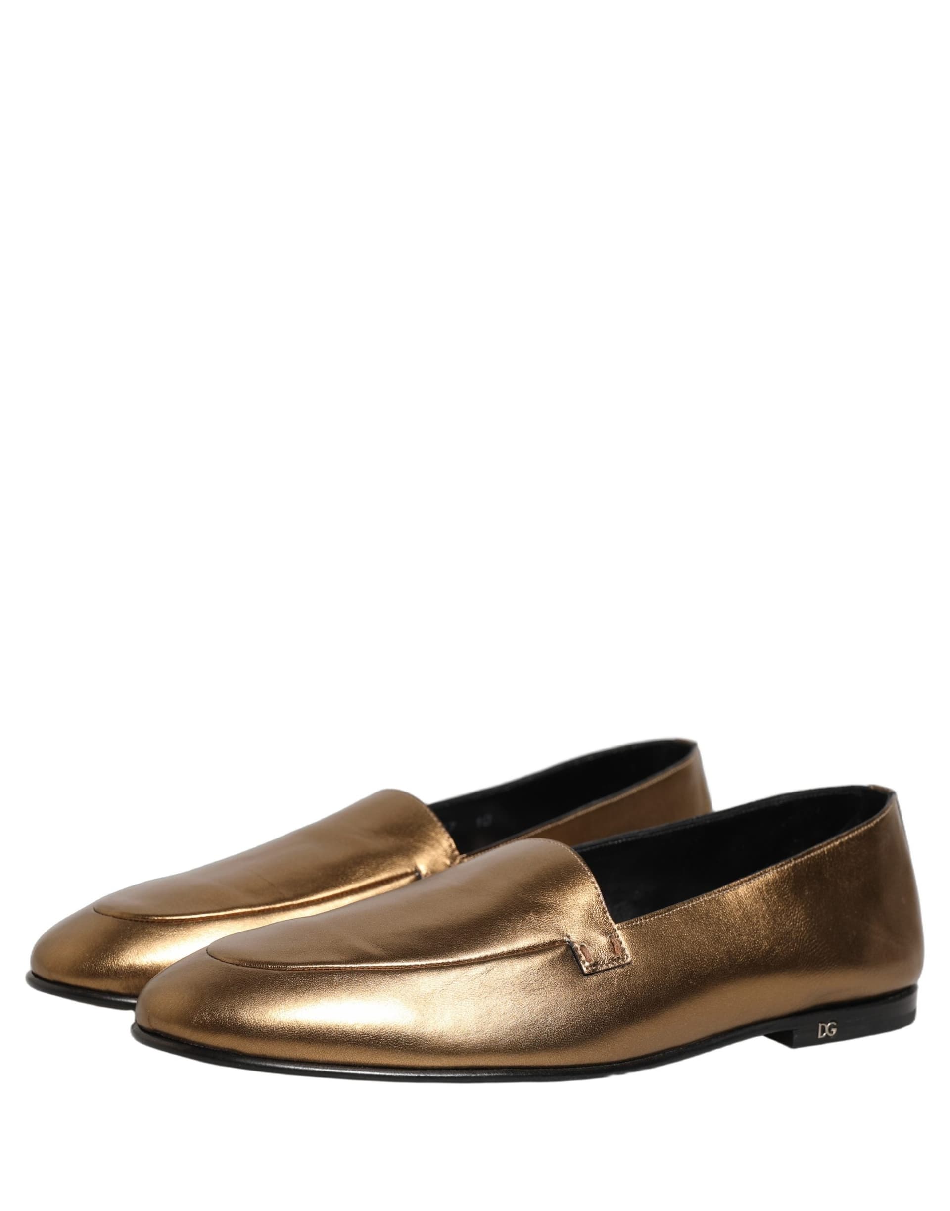 Dolce & Gabbana Gold Leather DG Logo Slip On Men Loafers Shoes - 4