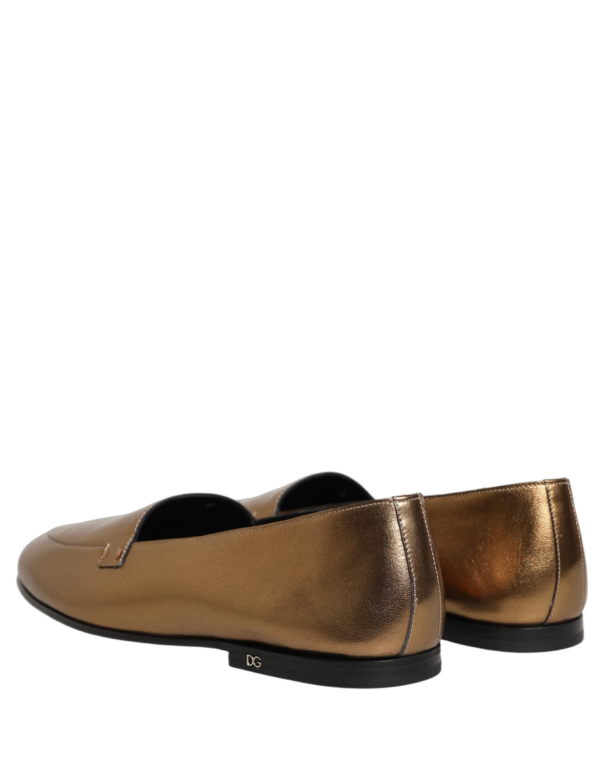 Dolce & Gabbana Gold Leather DG Logo Slip On Men Loafers Shoes - 5