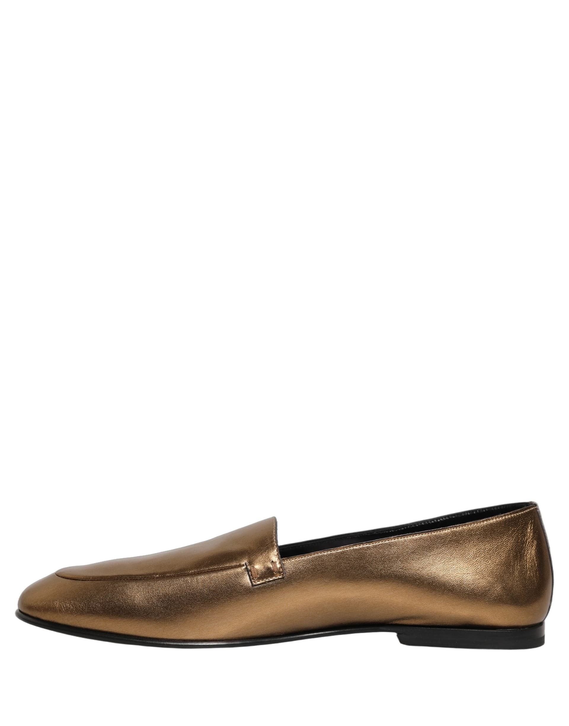 Dolce & Gabbana Gold Leather DG Logo Slip On Men Loafers Shoes - 6