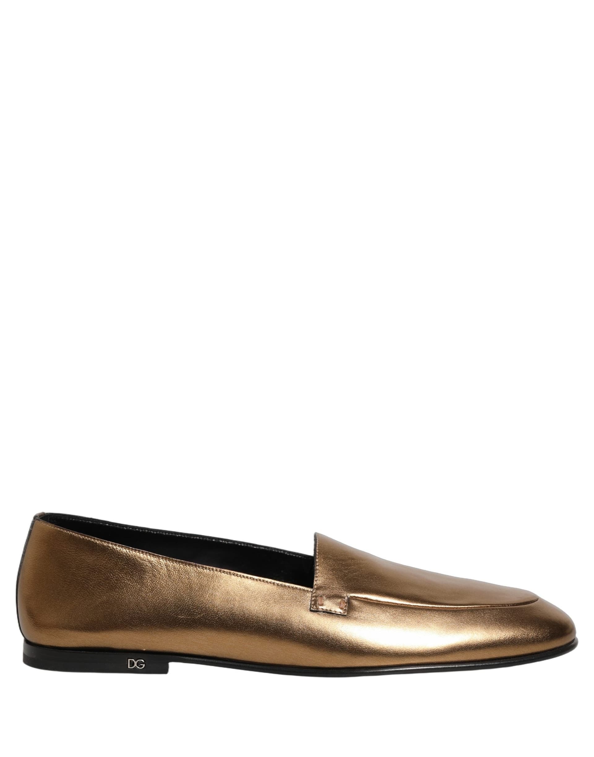 Dolce & Gabbana Gold Leather DG Logo Slip On Men Loafers Shoes - 8