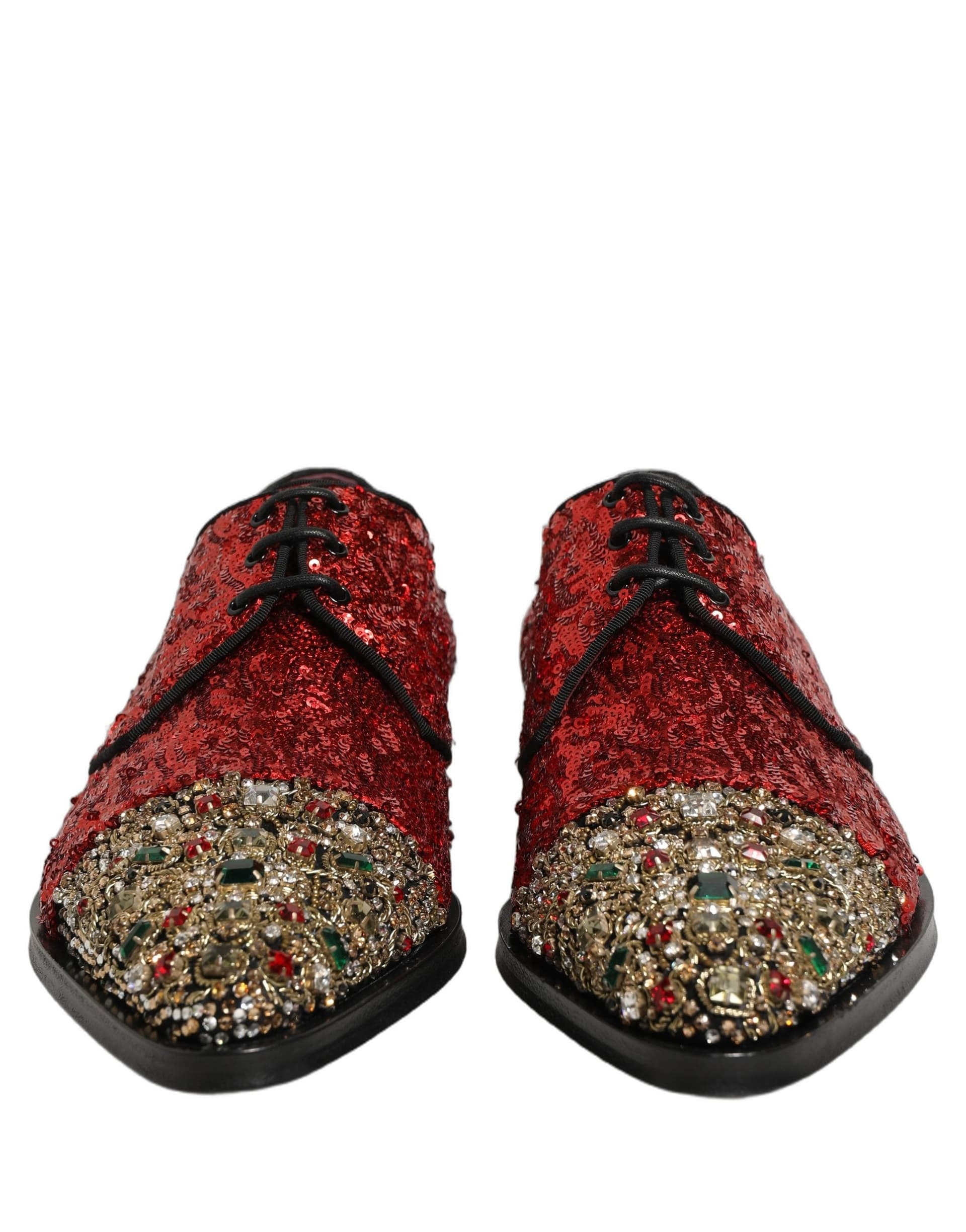 Dolce & Gabbana Red Sequin Embellished Men Derby Dress Shoes - 2