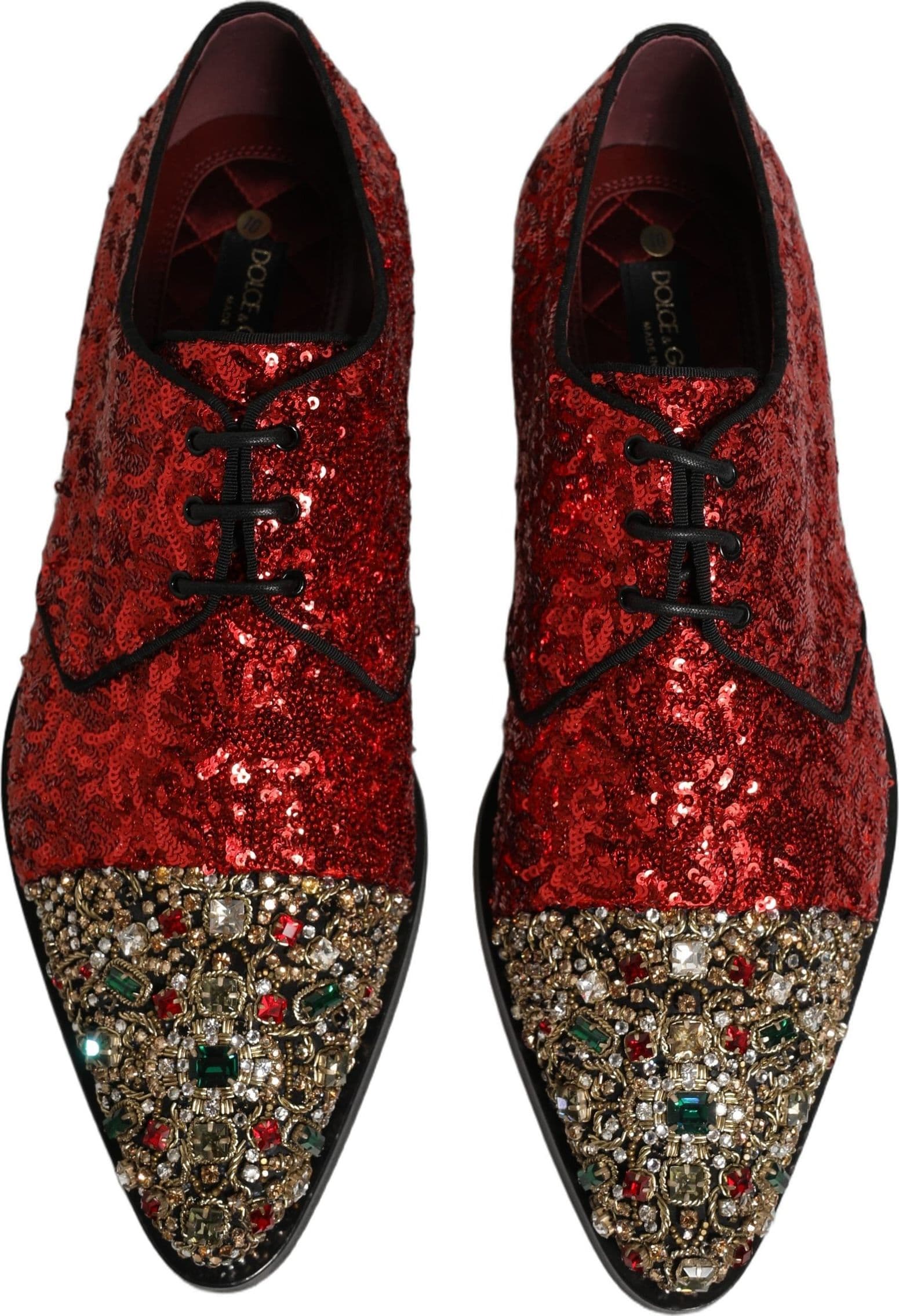Dolce & Gabbana Red Sequin Embellished Men Derby Dress Shoes - 3
