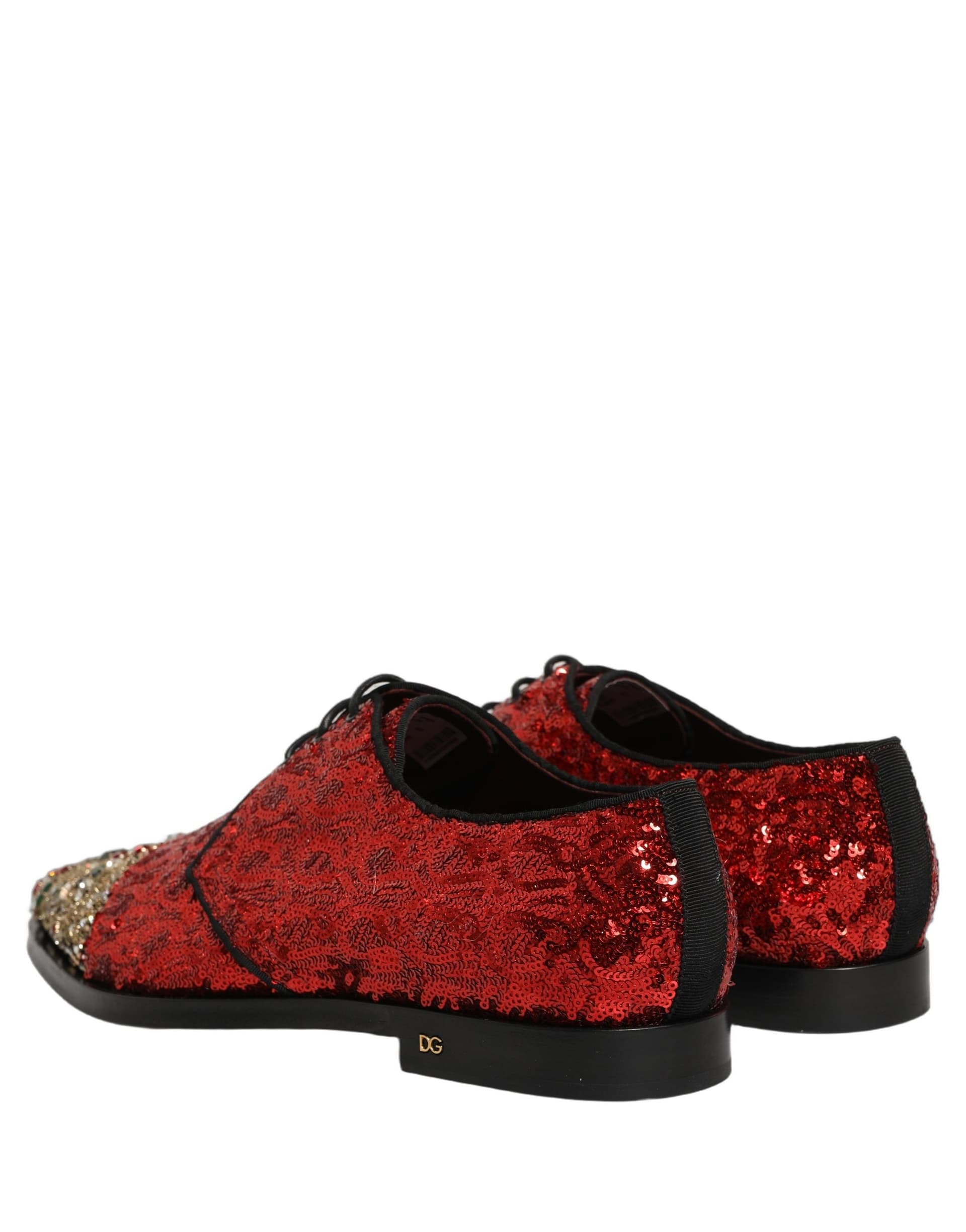 Dolce & Gabbana Red Sequin Embellished Men Derby Dress Shoes - 5