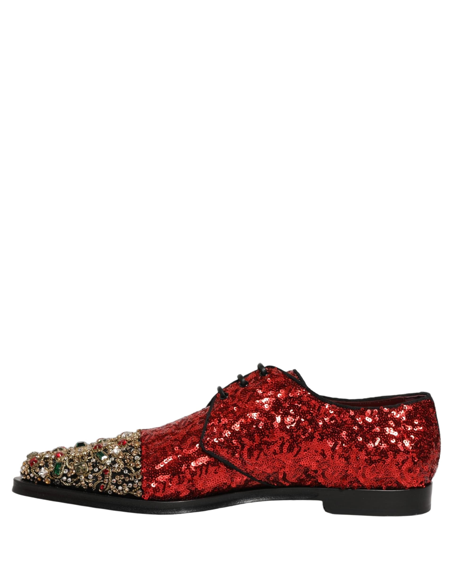 Dolce & Gabbana Red Sequin Embellished Men Derby Dress Shoes - 6