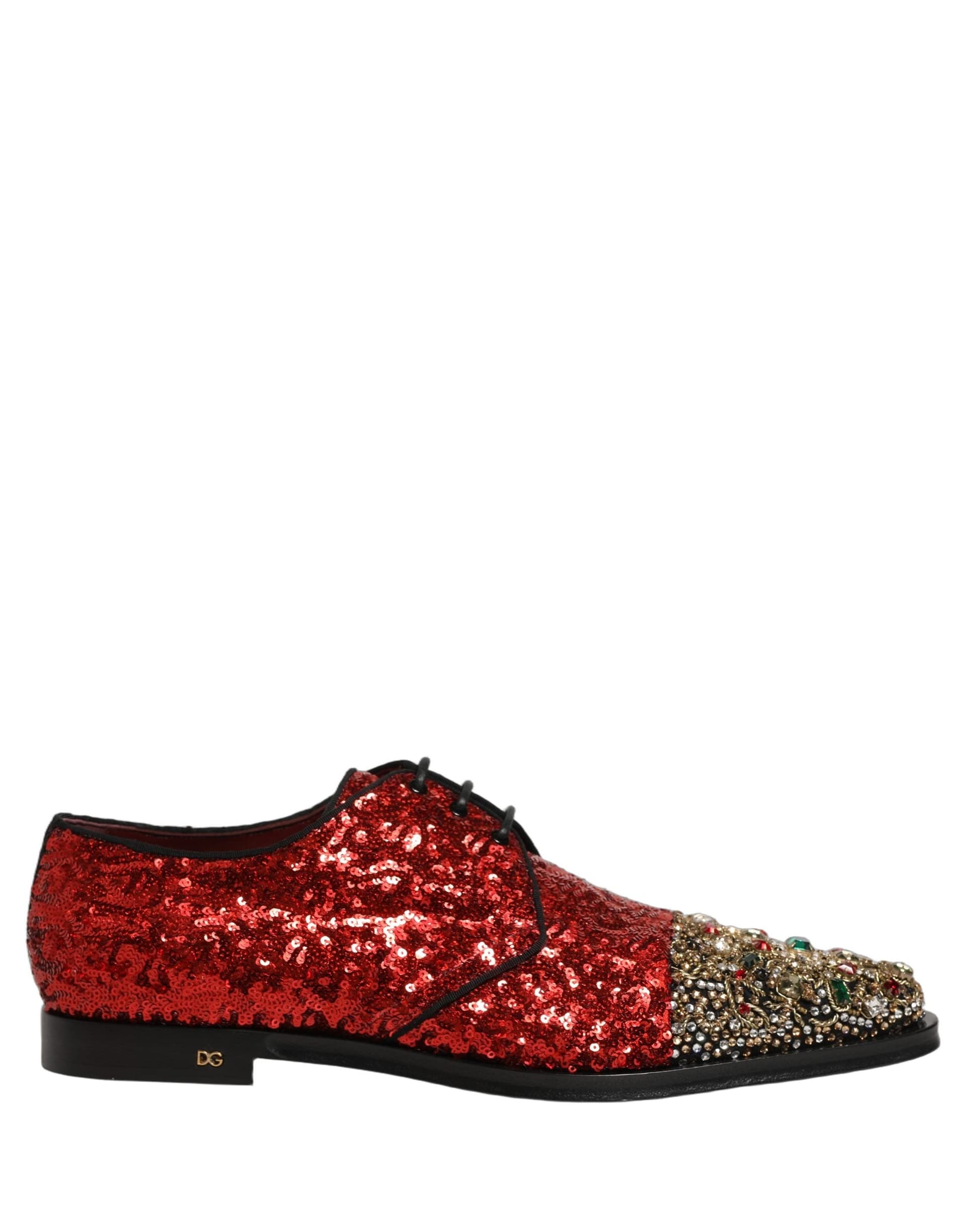 Dolce & Gabbana Red Sequin Embellished Men Derby Dress Shoes - 7