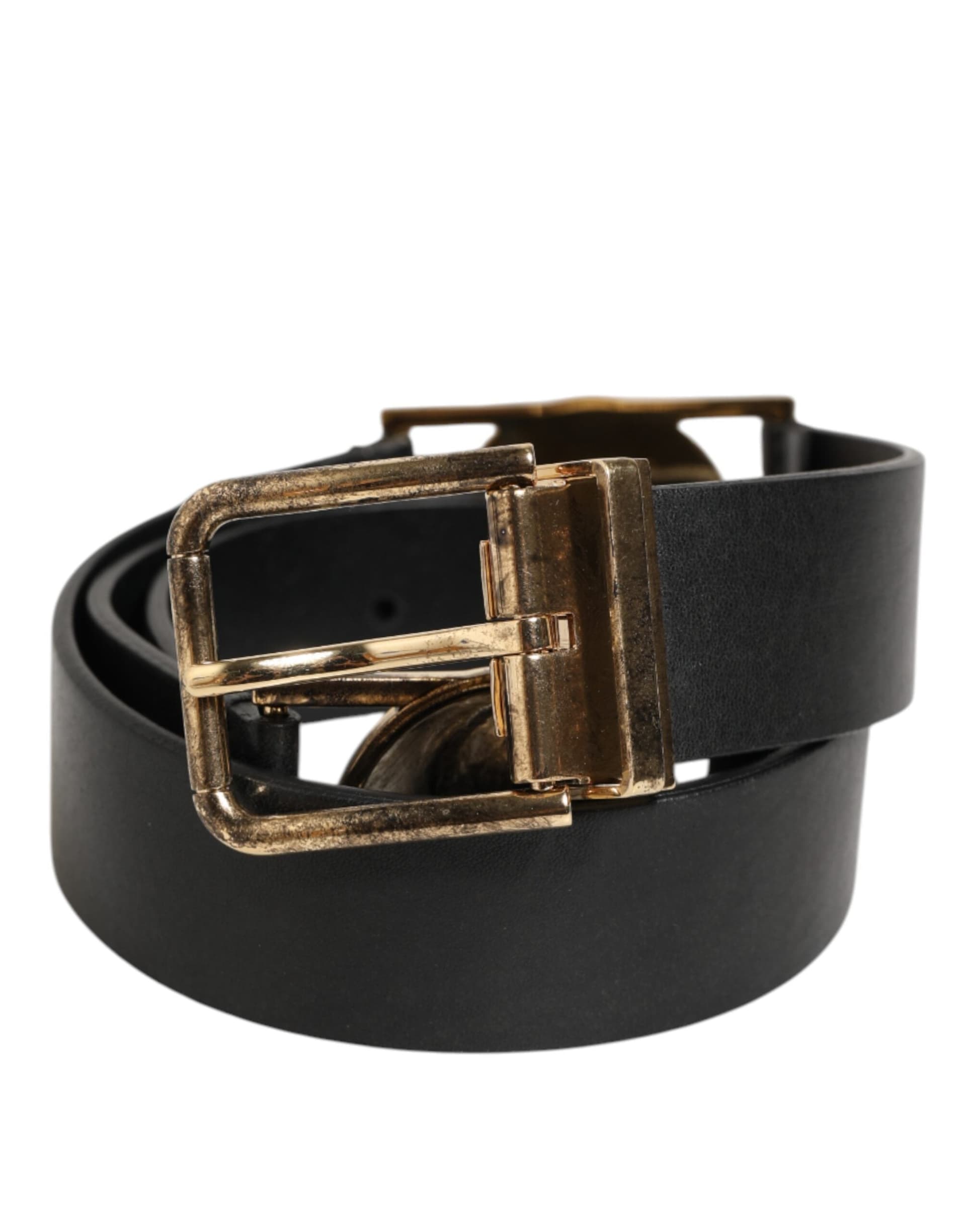 Dolce & Gabbana Black Leather Gold Silver Coin Buckle Belt - 2