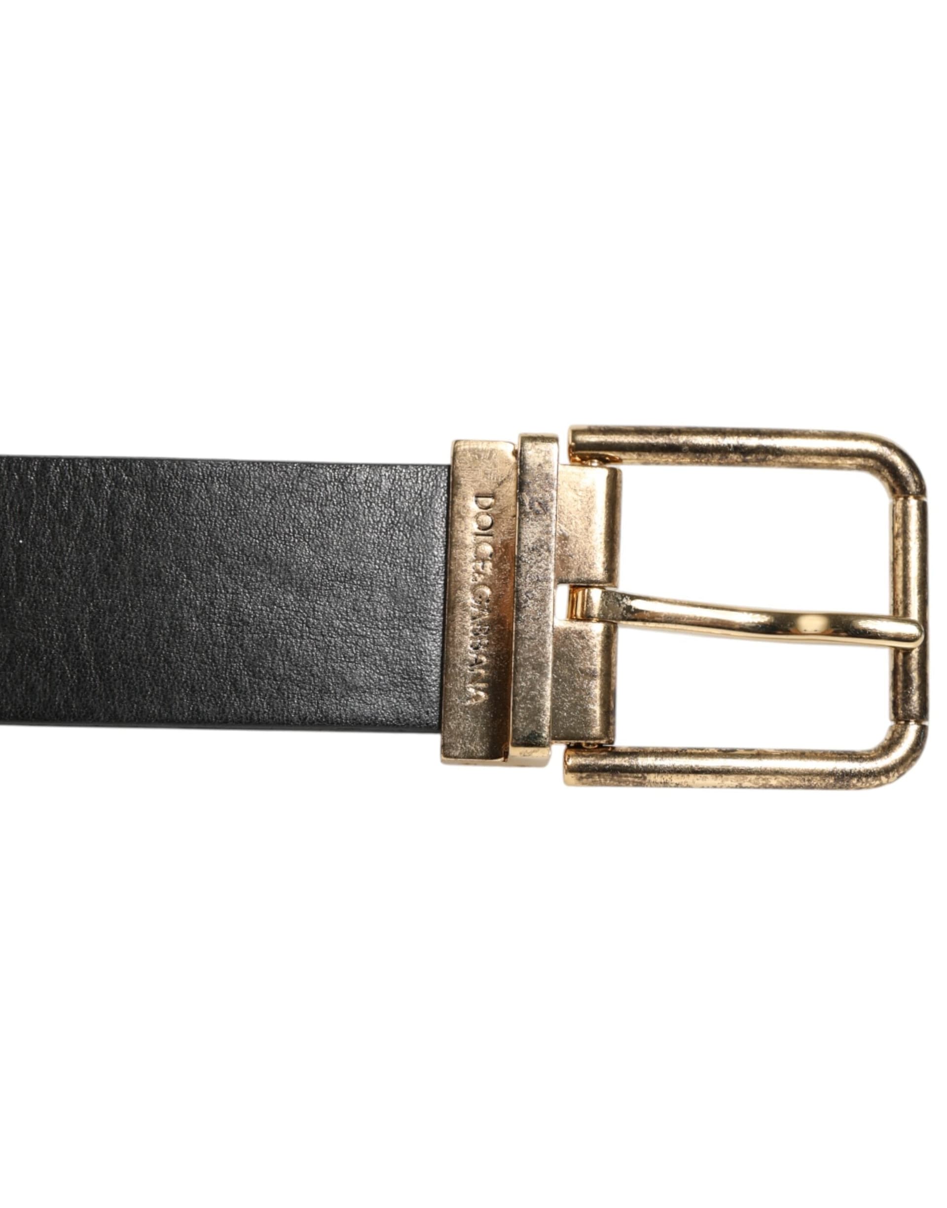 Dolce & Gabbana Black Leather Gold Silver Coin Buckle Belt - 3