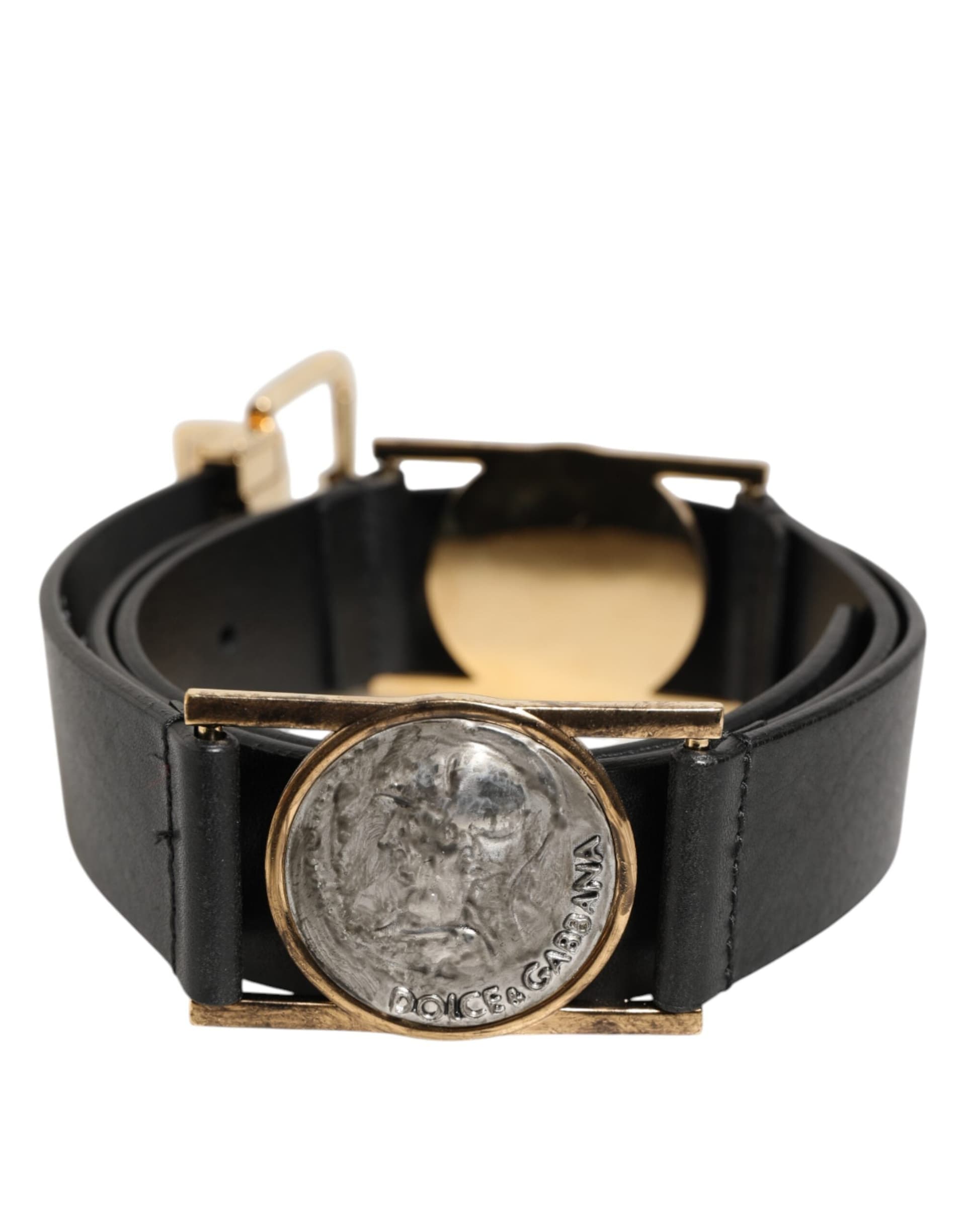 Dolce & Gabbana Black Leather Gold Silver Coin Buckle Belt - 4