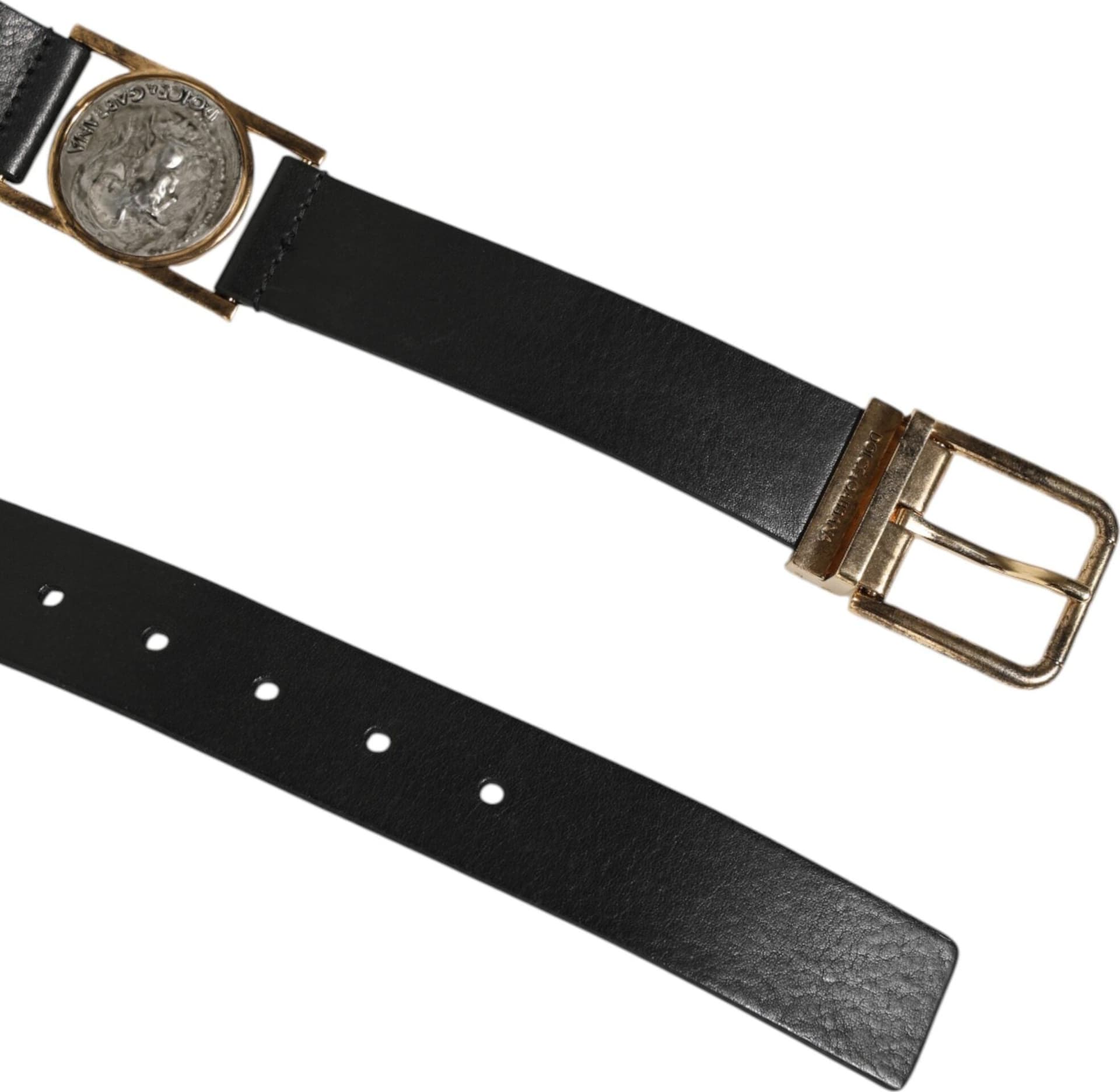 Dolce & Gabbana Black Leather Gold Silver Coin Buckle Belt - 5