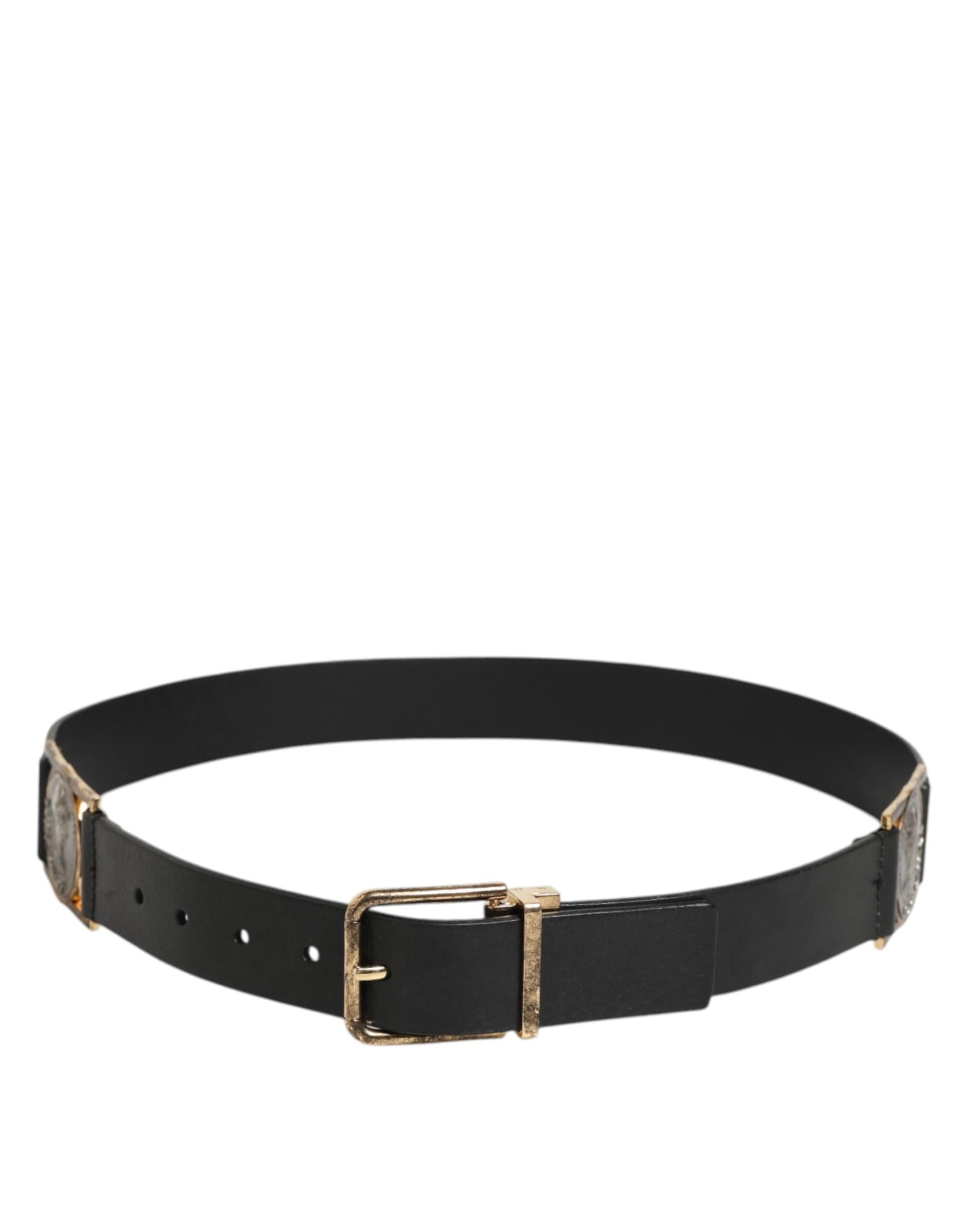 Dolce & Gabbana Black Leather Gold Silver Coin Buckle Belt - 6