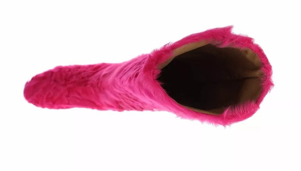 Dolce & Gabbana Pink Lamb Fur Leather Flat Boots Shoes - 3