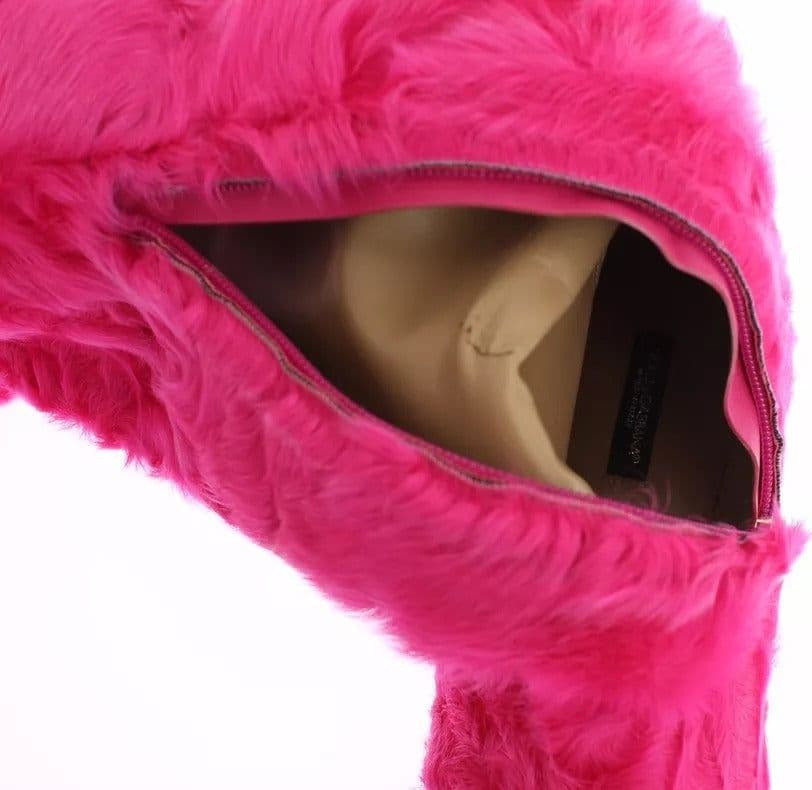 Dolce & Gabbana Pink Lamb Fur Leather Flat Boots Shoes - 6