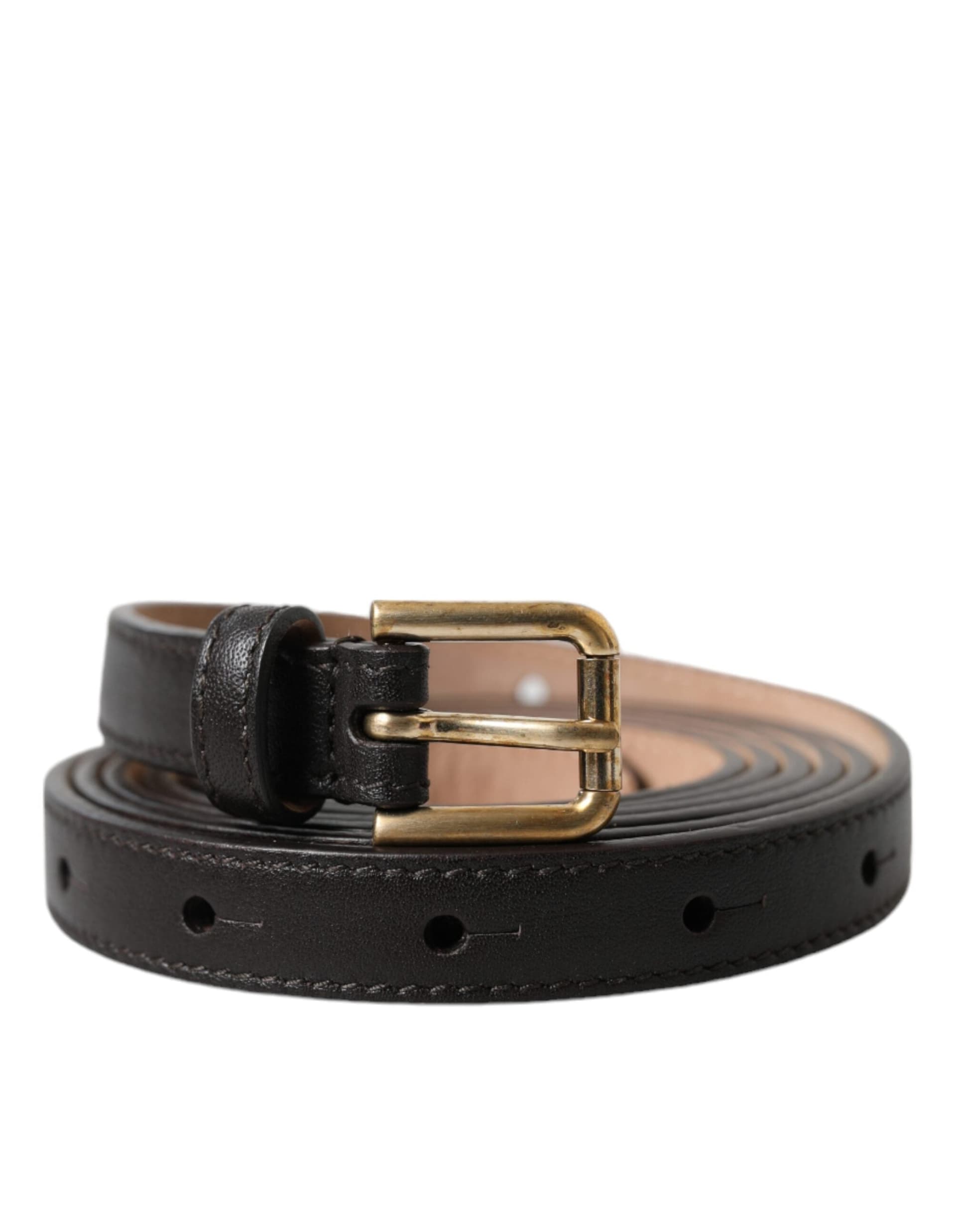 Dolce & Gabbana Black Leather Long Skinny Gold Metal Buckle Belt - 2
