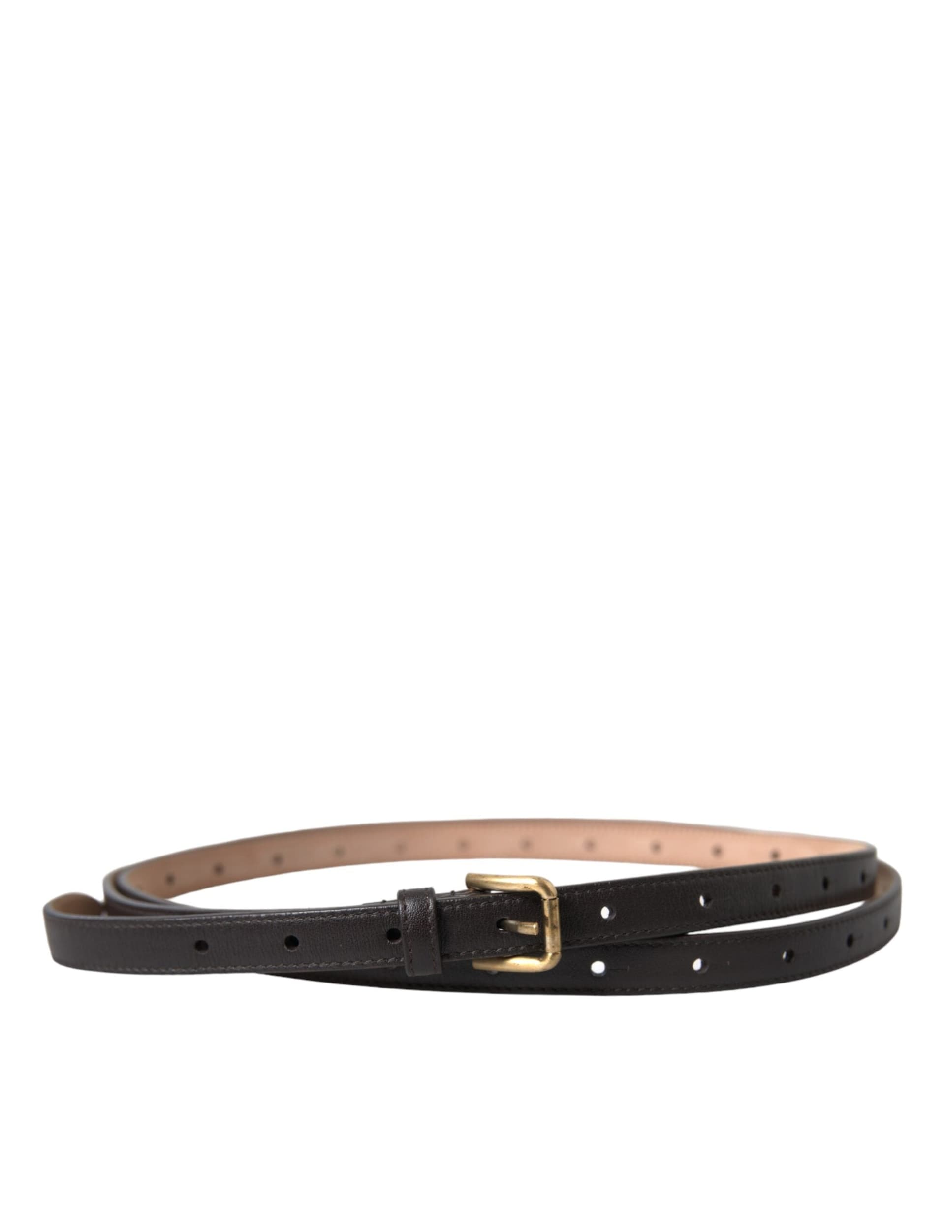 Dolce & Gabbana Black Leather Long Skinny Gold Metal Buckle Belt - 3