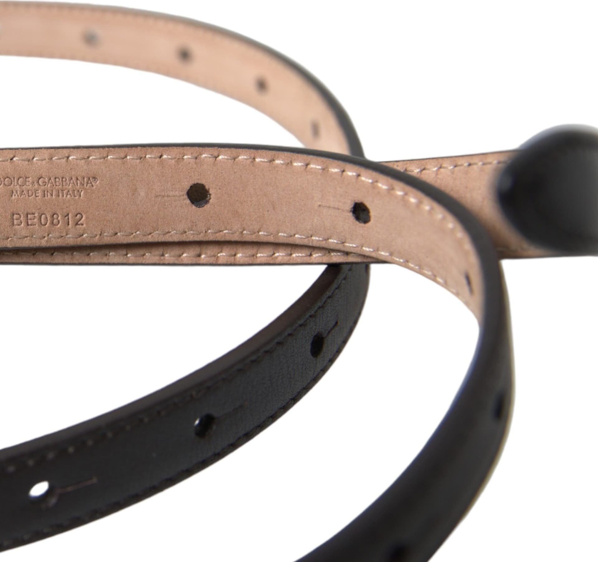 Dolce & Gabbana Black Leather Long Skinny Gold Metal Buckle Belt - 4