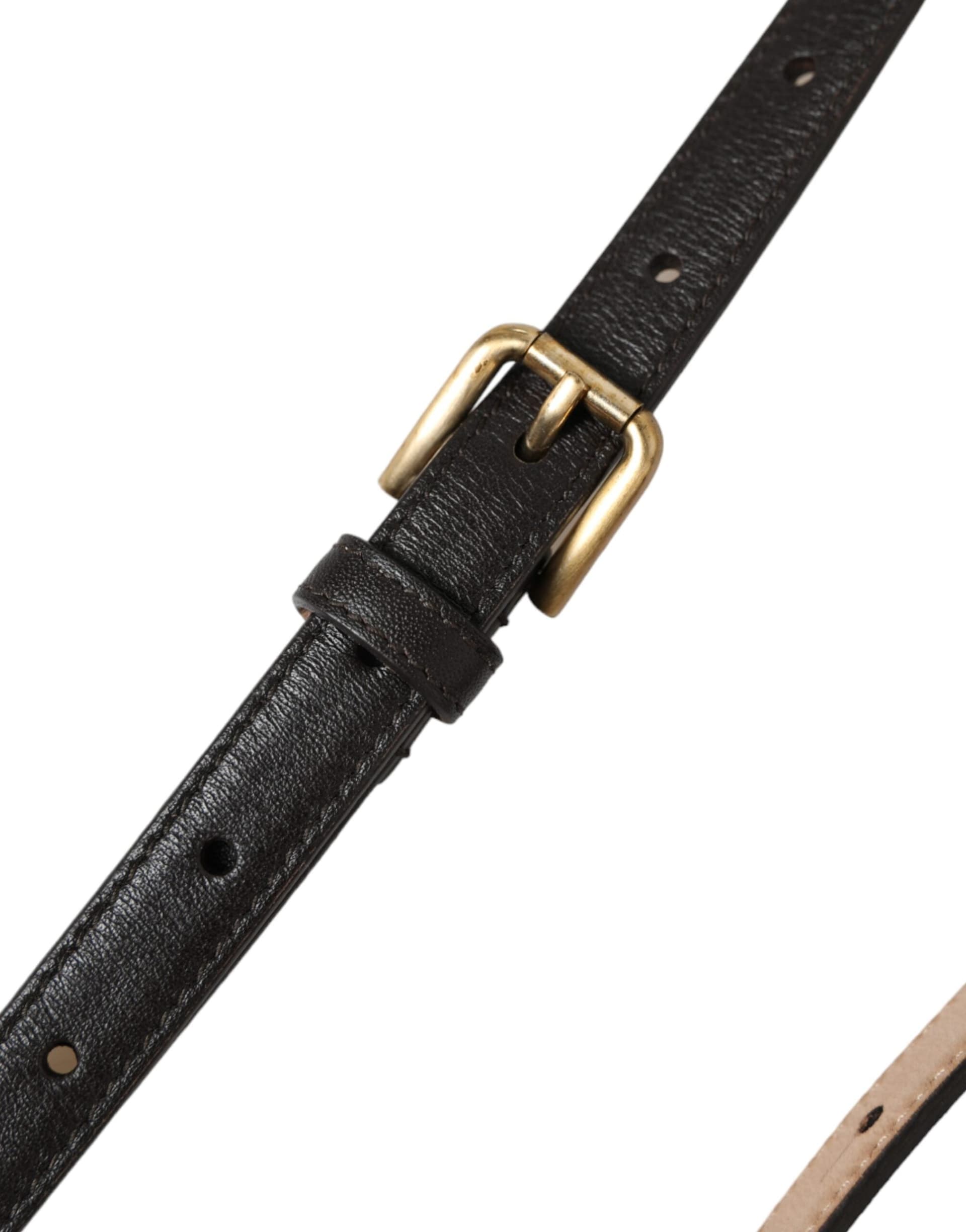 Dolce & Gabbana Black Leather Long Skinny Gold Metal Buckle Belt - 5