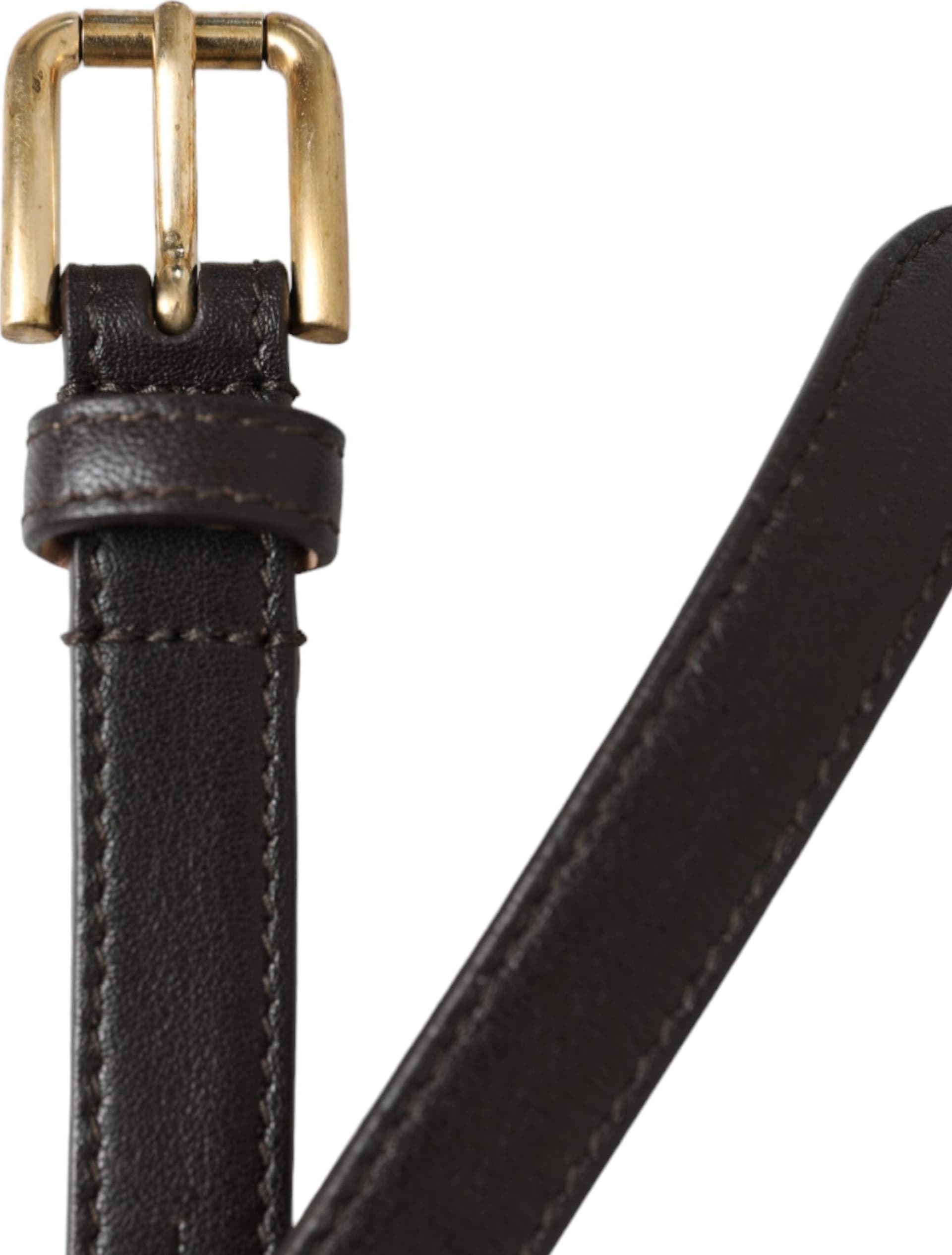 Dolce & Gabbana Black Leather Long Skinny Gold Metal Buckle Belt - 6