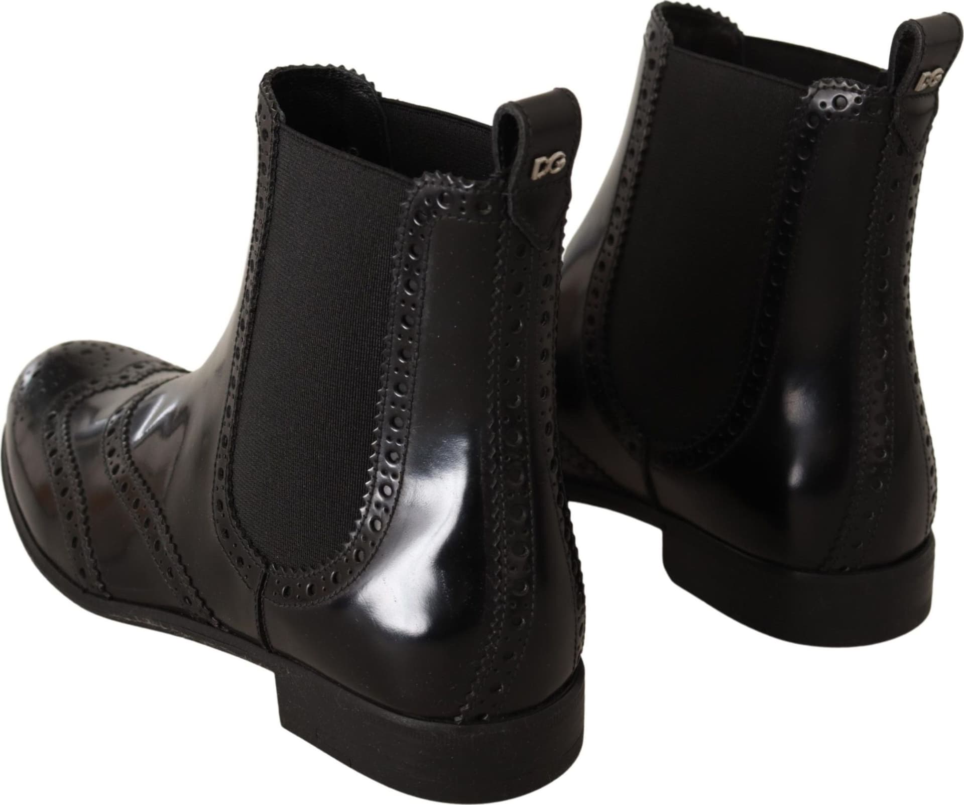 Dolce & Gabbana Black Leather Ankle High Flat Boots Shoes - 2
